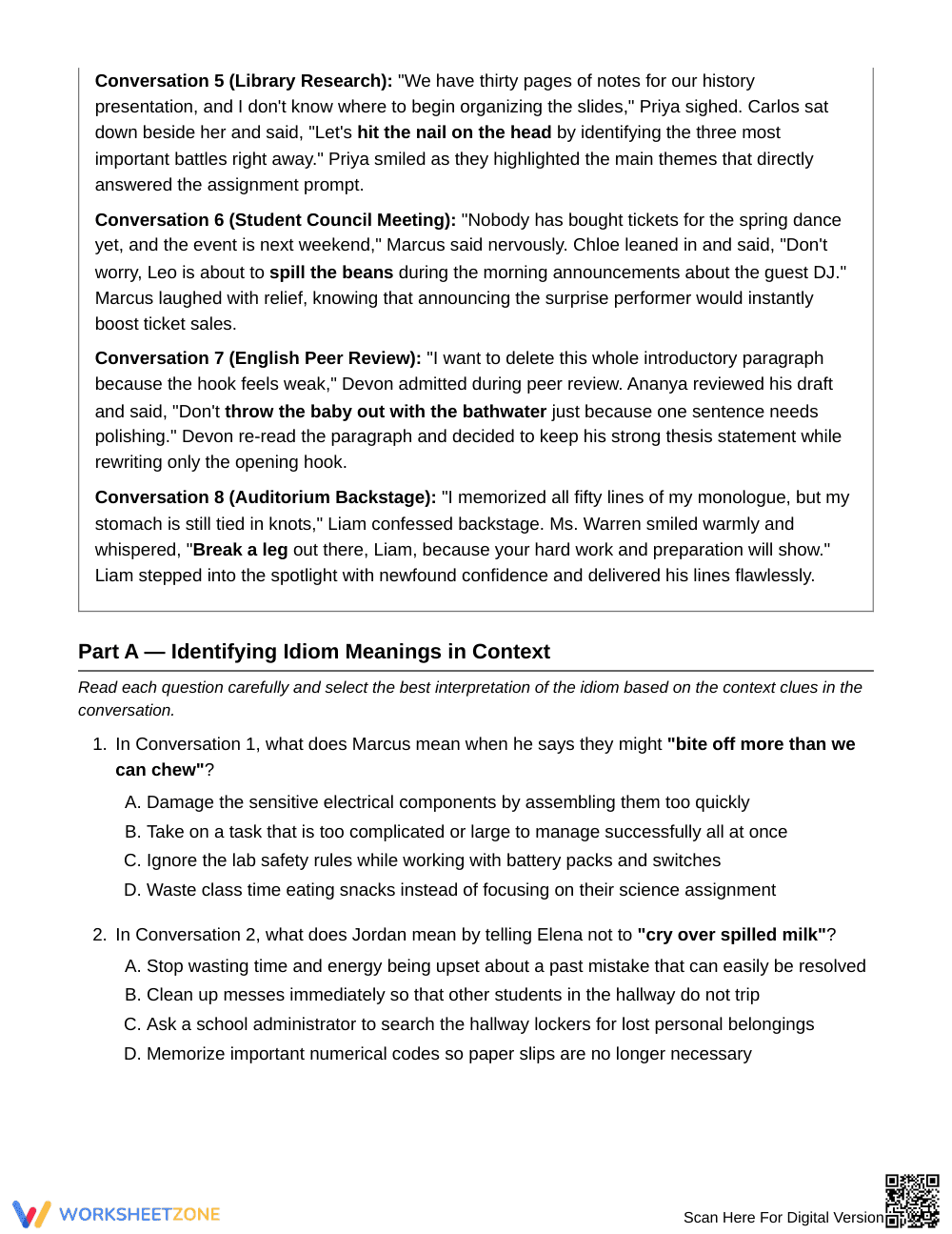 Essential Idioms in Context Worksheet | Grade 6 ELA - Page 2