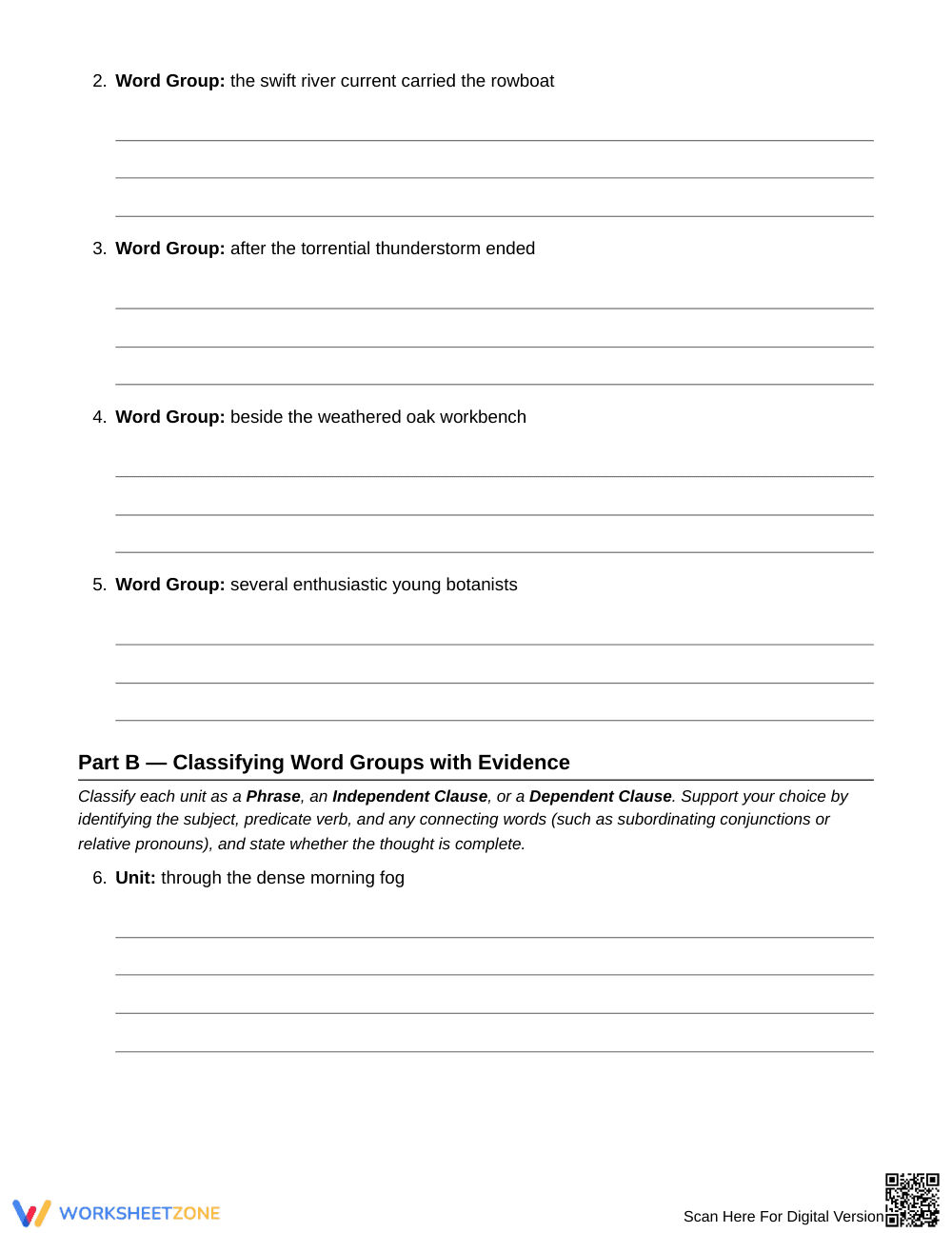 Complete Phrase or Clause Worksheet | Grade 6 ELA - Page 2