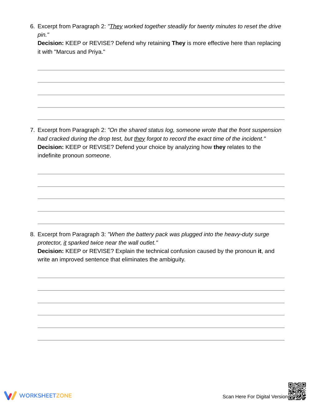Complete Pronoun Clarity Worksheet | Grade 6 ELA - Page 4