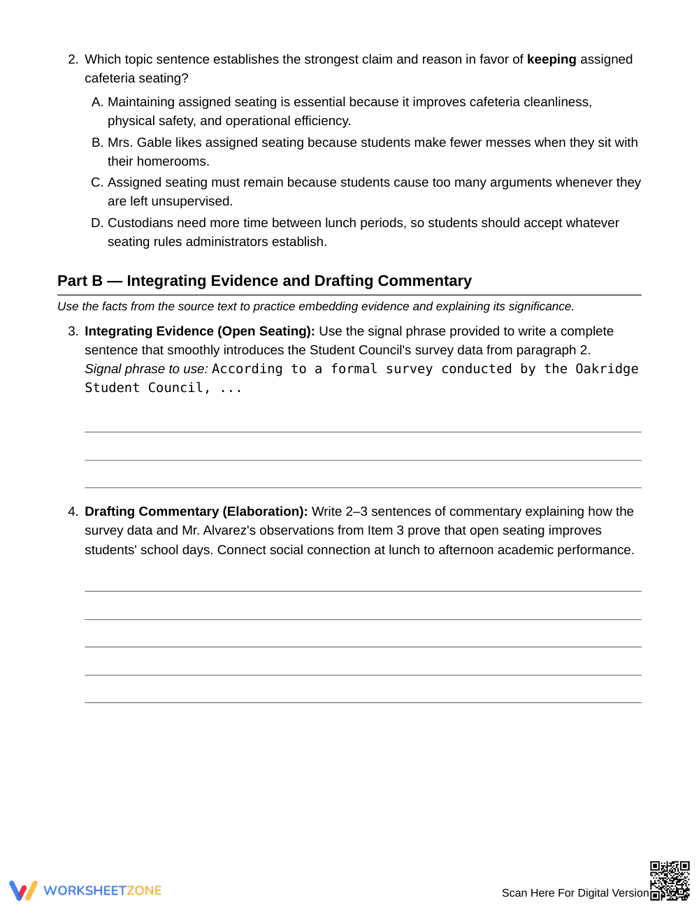 Complete Persuasive Body Paragraph Worksheet | Grade 6 ELA - Page 3