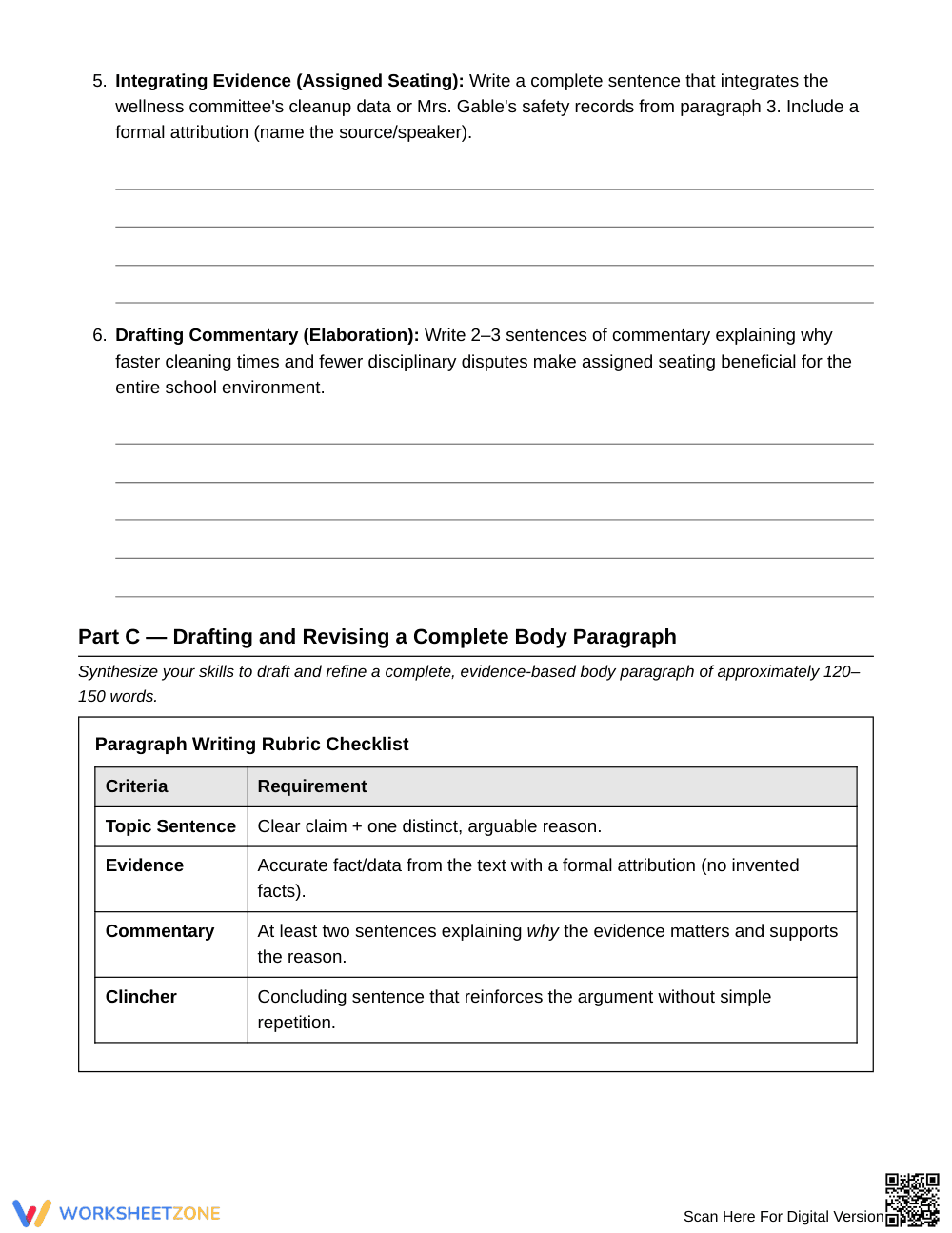 Complete Persuasive Body Paragraph Worksheet | Grade 6 ELA - Page 4