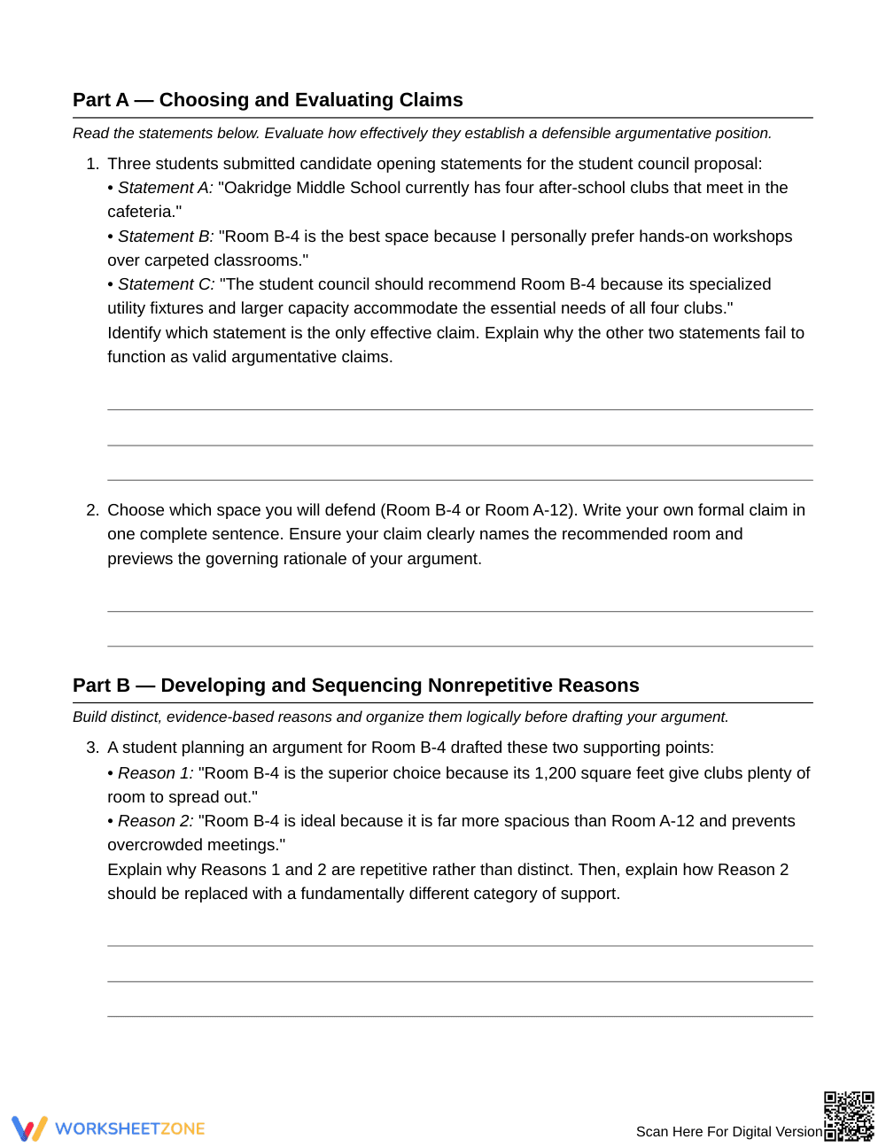 Complete Organizing Reasons Worksheet | Grade 6 ELA - Page 3