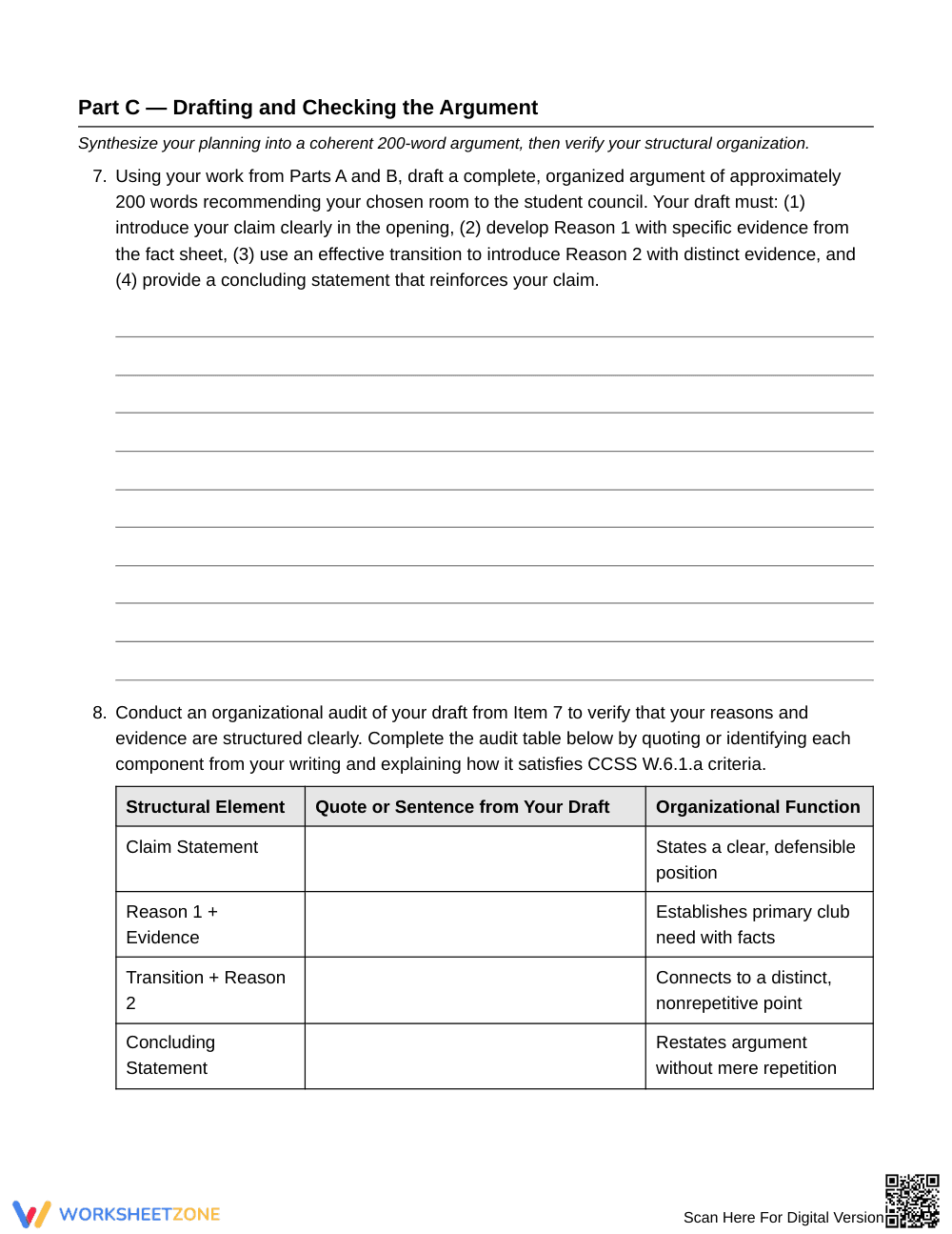 Complete Organizing Reasons Worksheet | Grade 6 ELA - Page 5