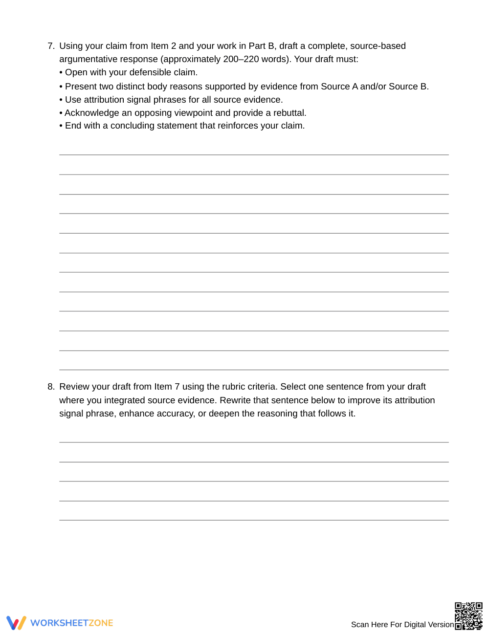 Aligned W.6.1.b Argument Evidence Worksheet | Grade 6 ELA - Page 5