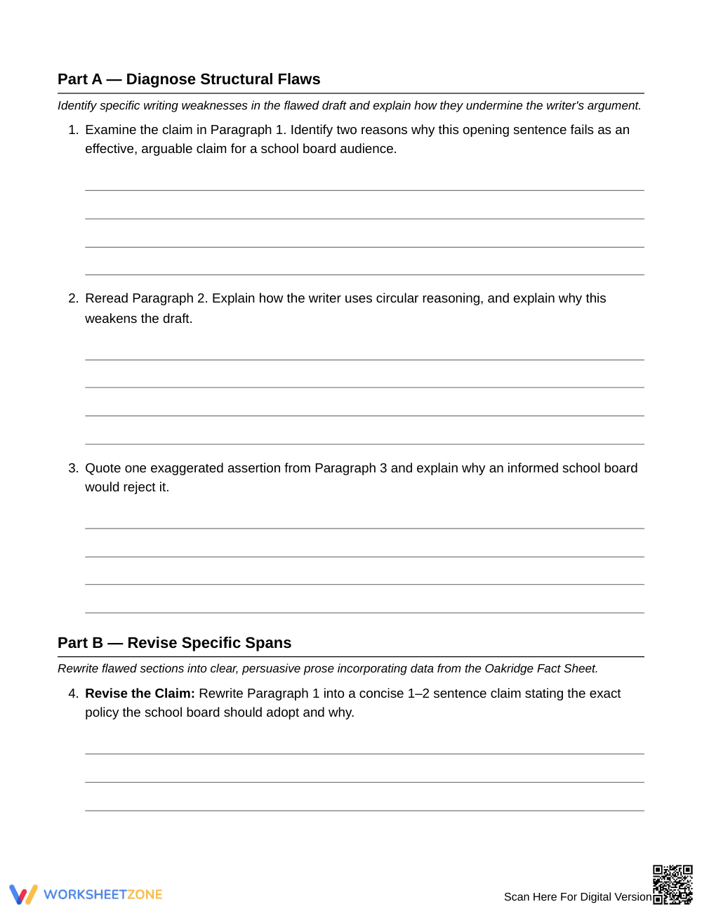 Complete Argument Revision Worksheet | Grade 6 ELA - Page 3