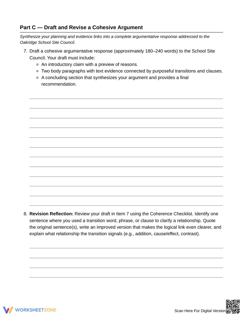 Complete Argument Transitions Worksheet | Grade 6 ELA - Page 5
