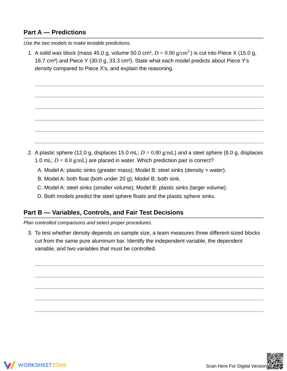 Printable Density Comparison Worksheet | Grade 6 Science - Page 2