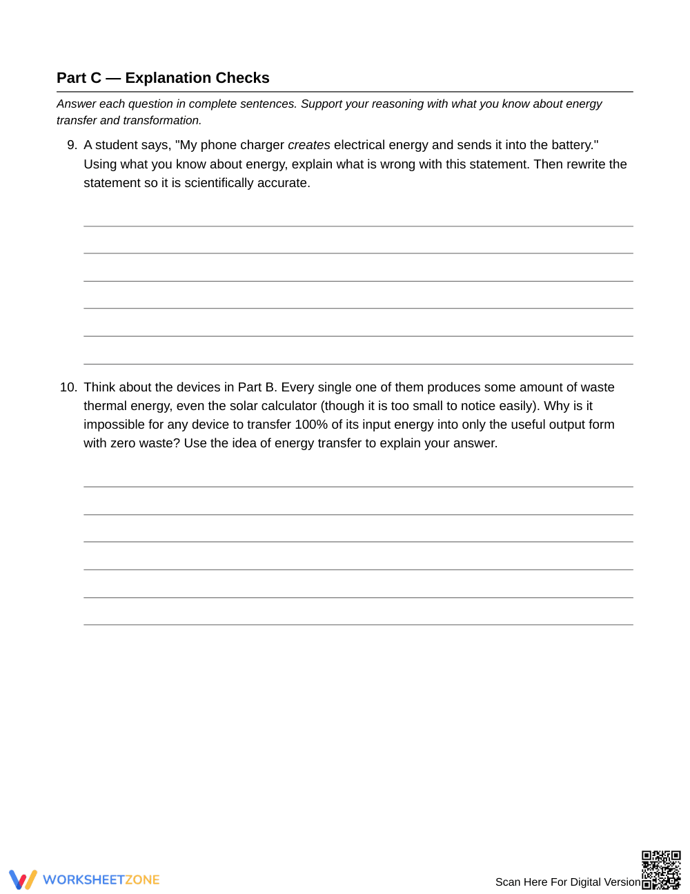Complete Energy Trace Worksheet | Grade 6 Science - Page 5
