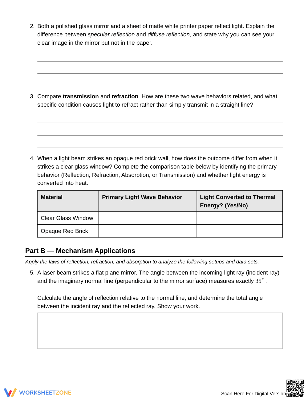 Proven Reflection & Refraction Worksheet | Grade 6 Science - Page 2