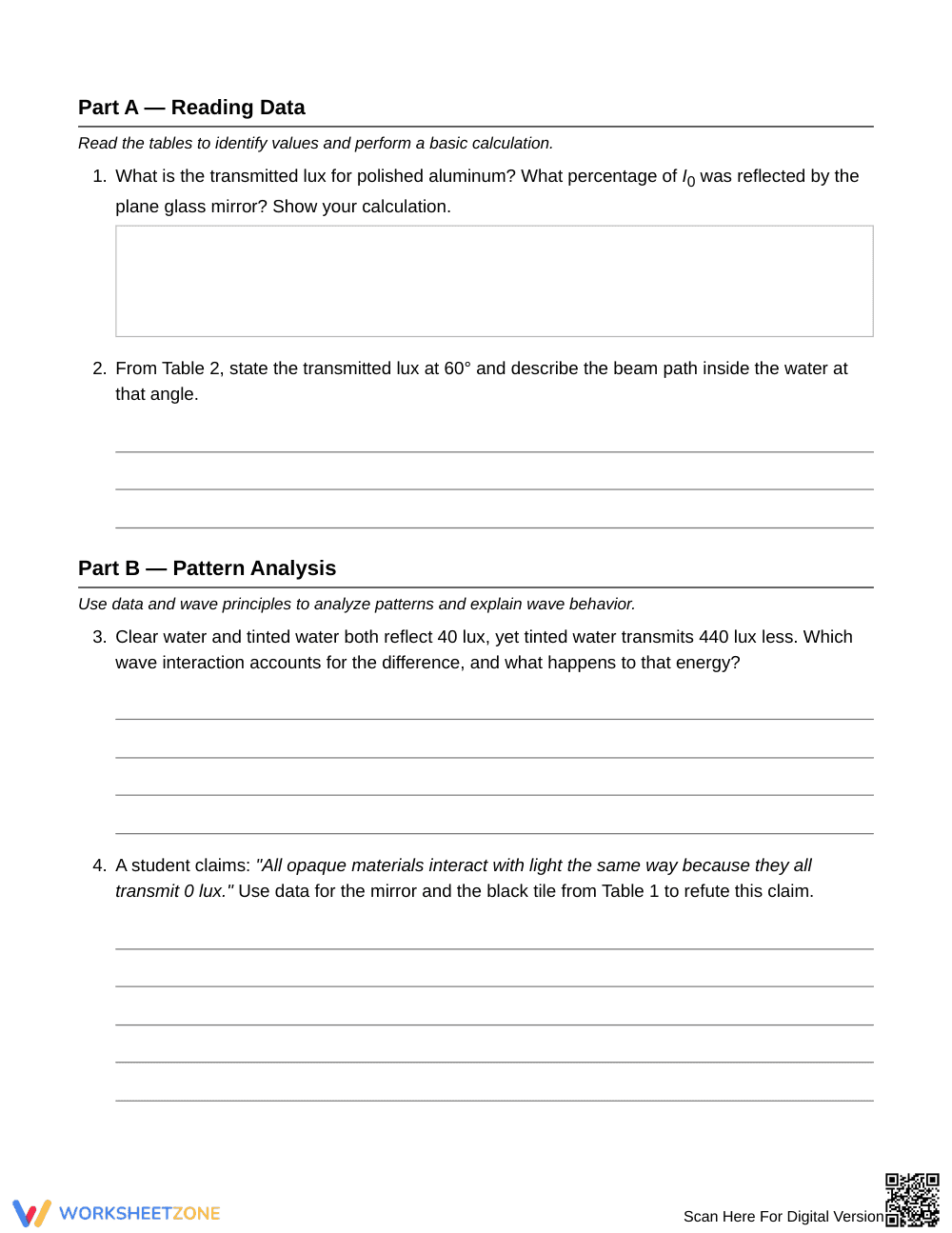 Essential Light Transmission Worksheet | Grade 6 Science - Page 3