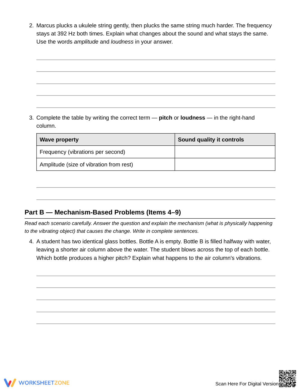 Essential Pitch and Loudness Worksheet | Grade 6 Science - Page 2