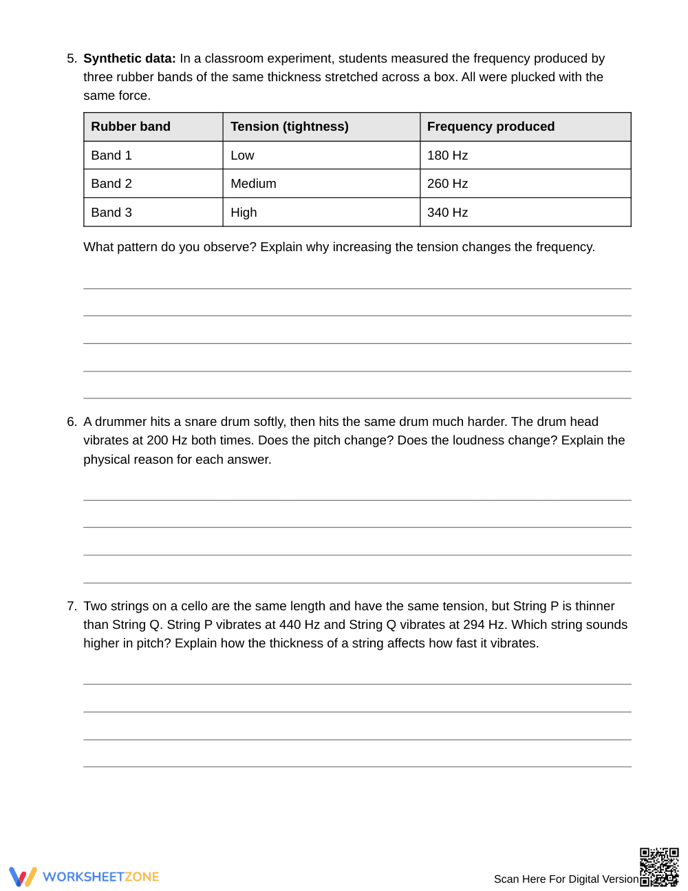 Essential Pitch and Loudness Worksheet | Grade 6 Science - Page 3