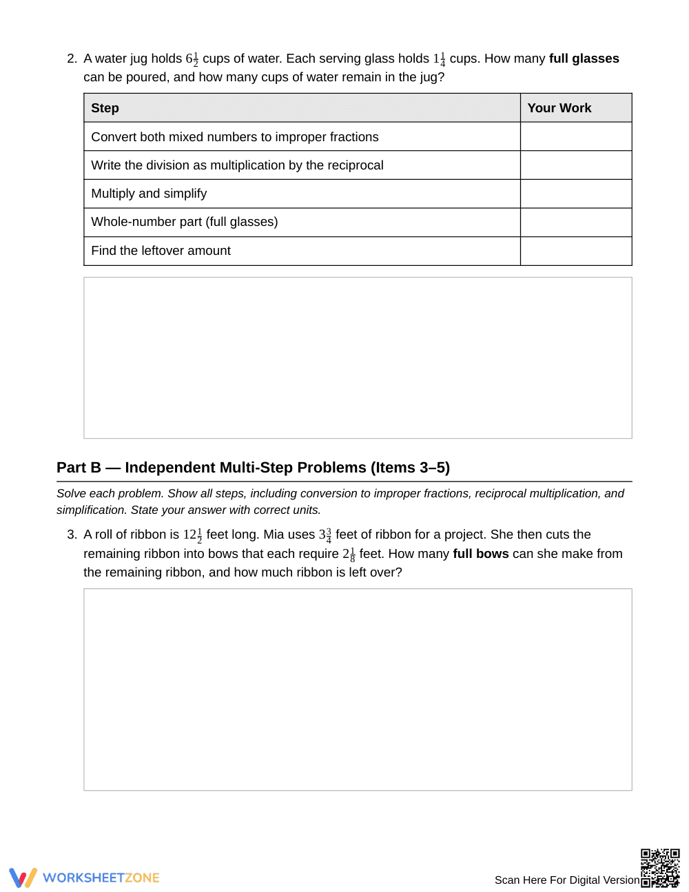 Essential Mixed Number Constraints Worksheet | Grade 6 Math - Page 3