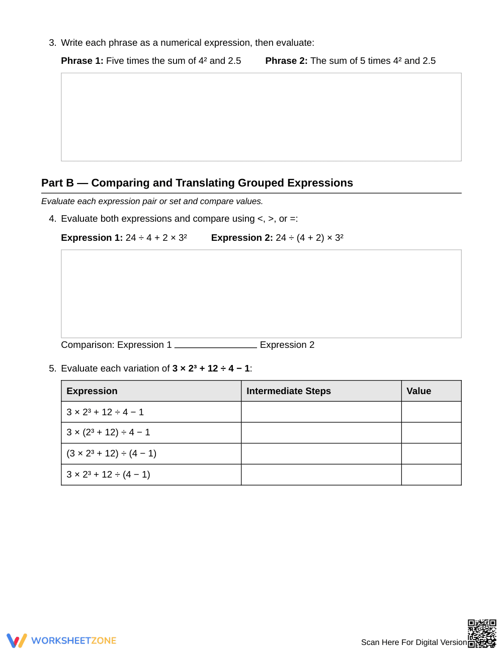 Complete Grouped Expressions Worksheet | Grade 6 Math - Page 2