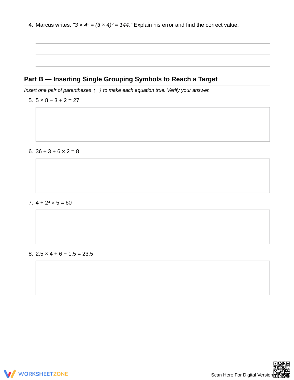 Printable Grouping Symbols Worksheet | Grade 6 Math - Page 2