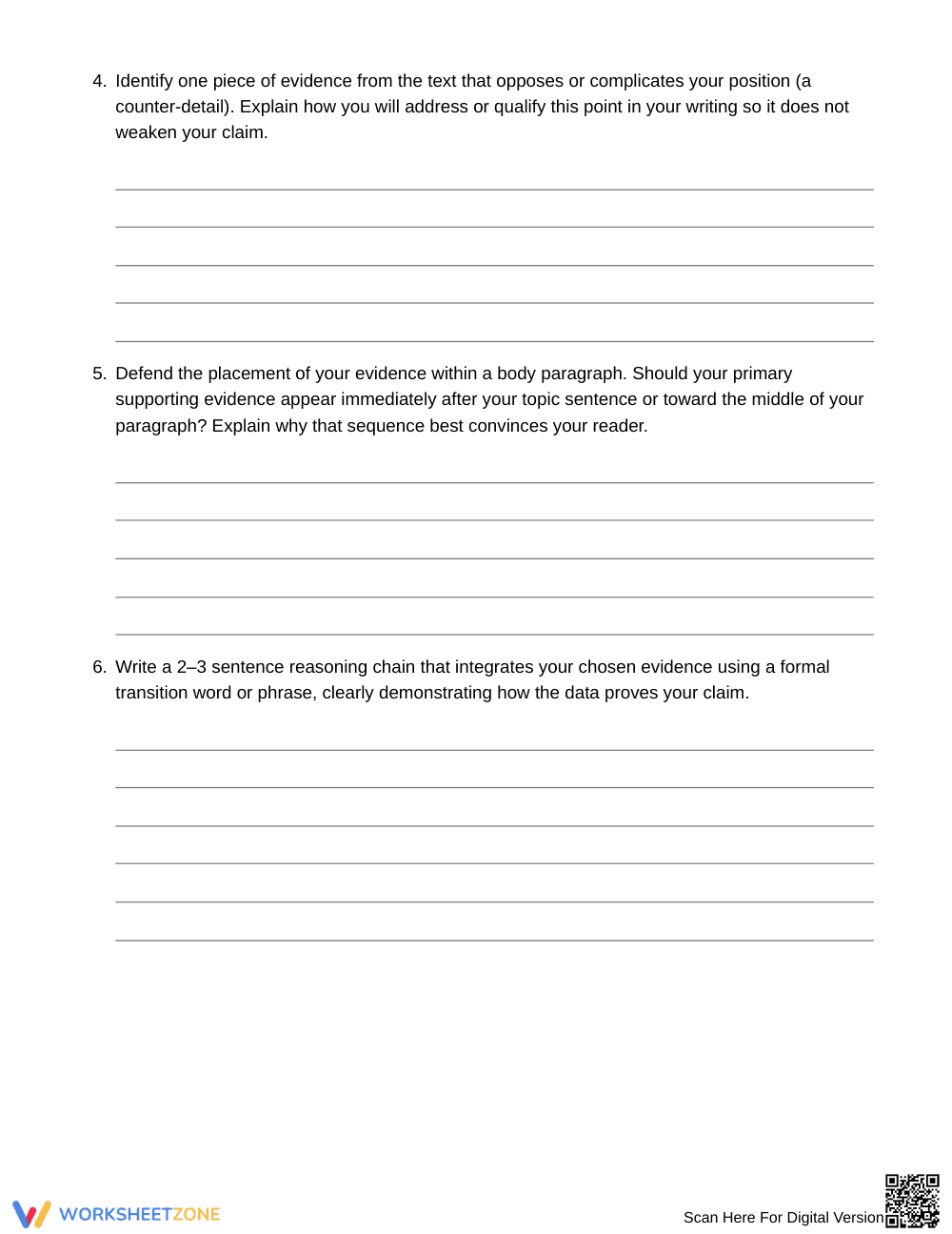 Aligned Defending Writing Decisions Worksheet | Grade 6 ELA - Page 3