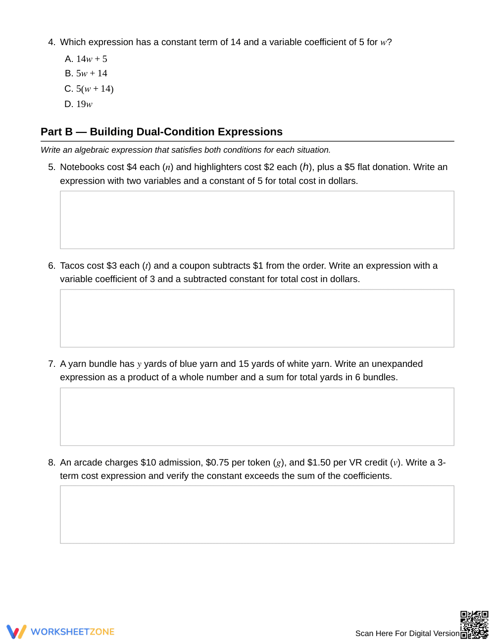 Complete Two-Condition Expressions Worksheet | Grade 6 Math - Page 2