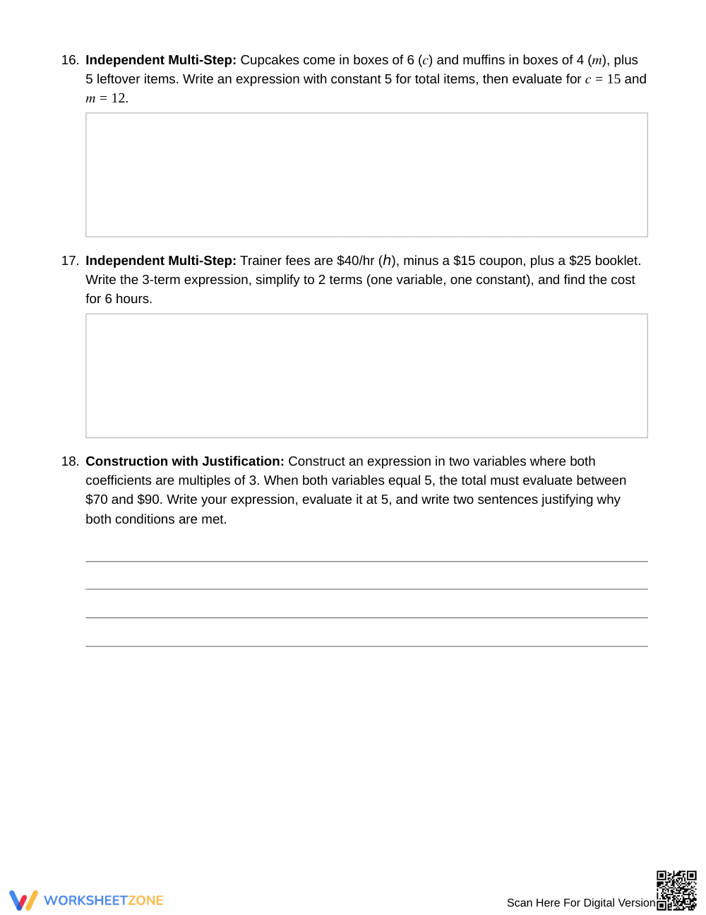 Complete Two-Condition Expressions Worksheet | Grade 6 Math - Page 5