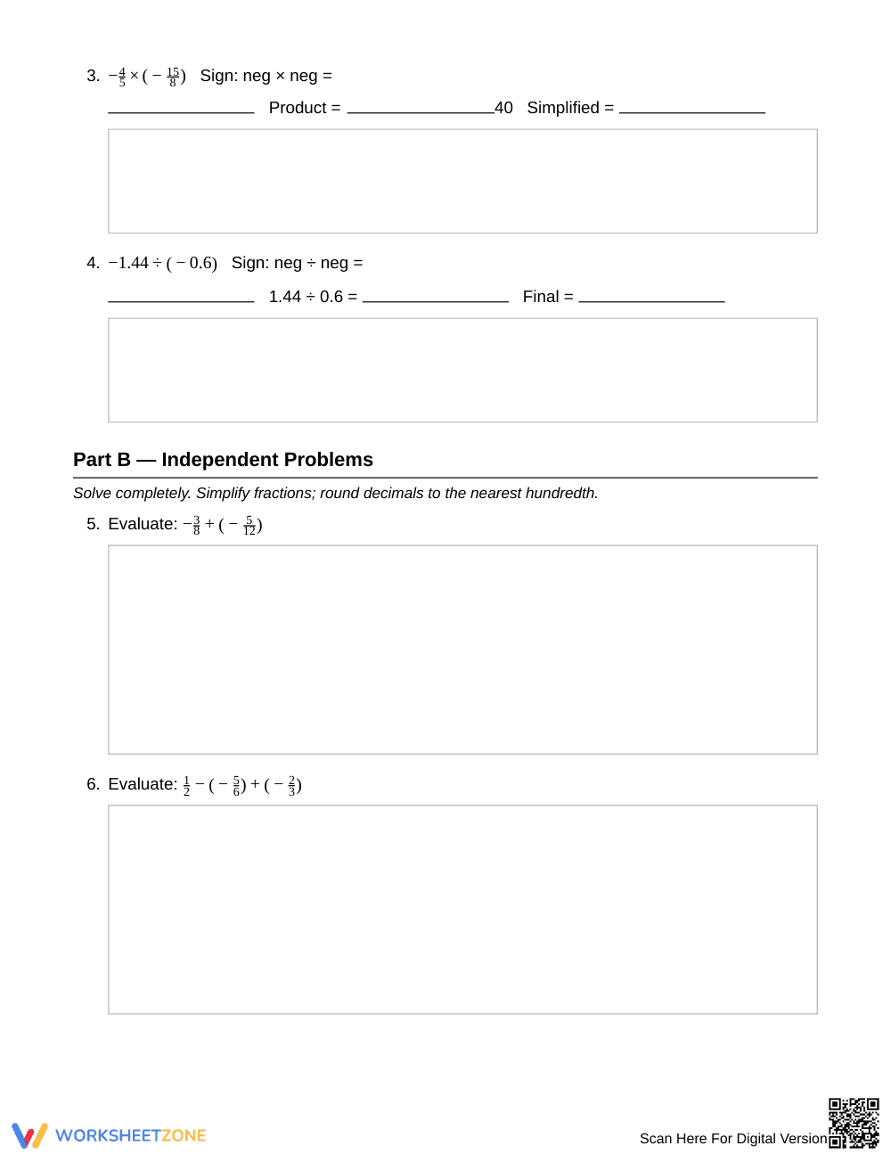 Essential Signed Fractions Worksheet | Grade 7 Math - Page 2