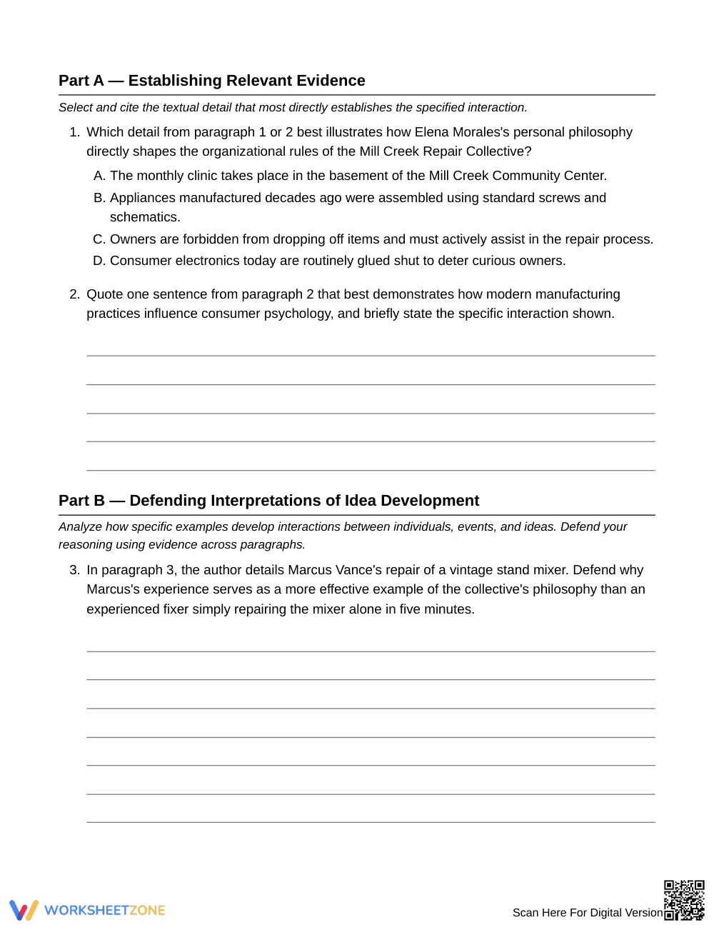 Essential Supporting Examples Worksheet | Grade 7 ELA - Page 3