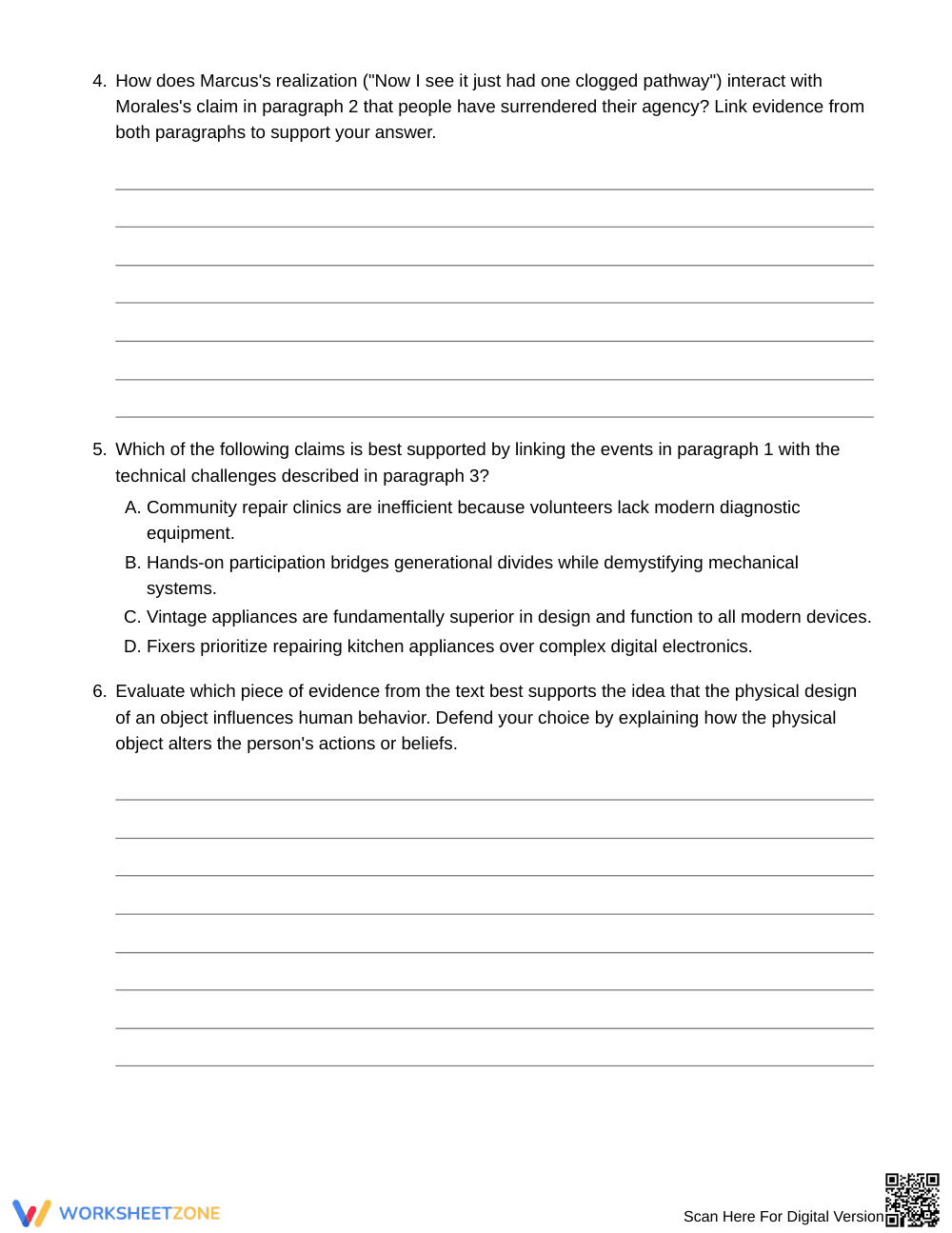 Essential Supporting Examples Worksheet | Grade 7 ELA - Page 4
