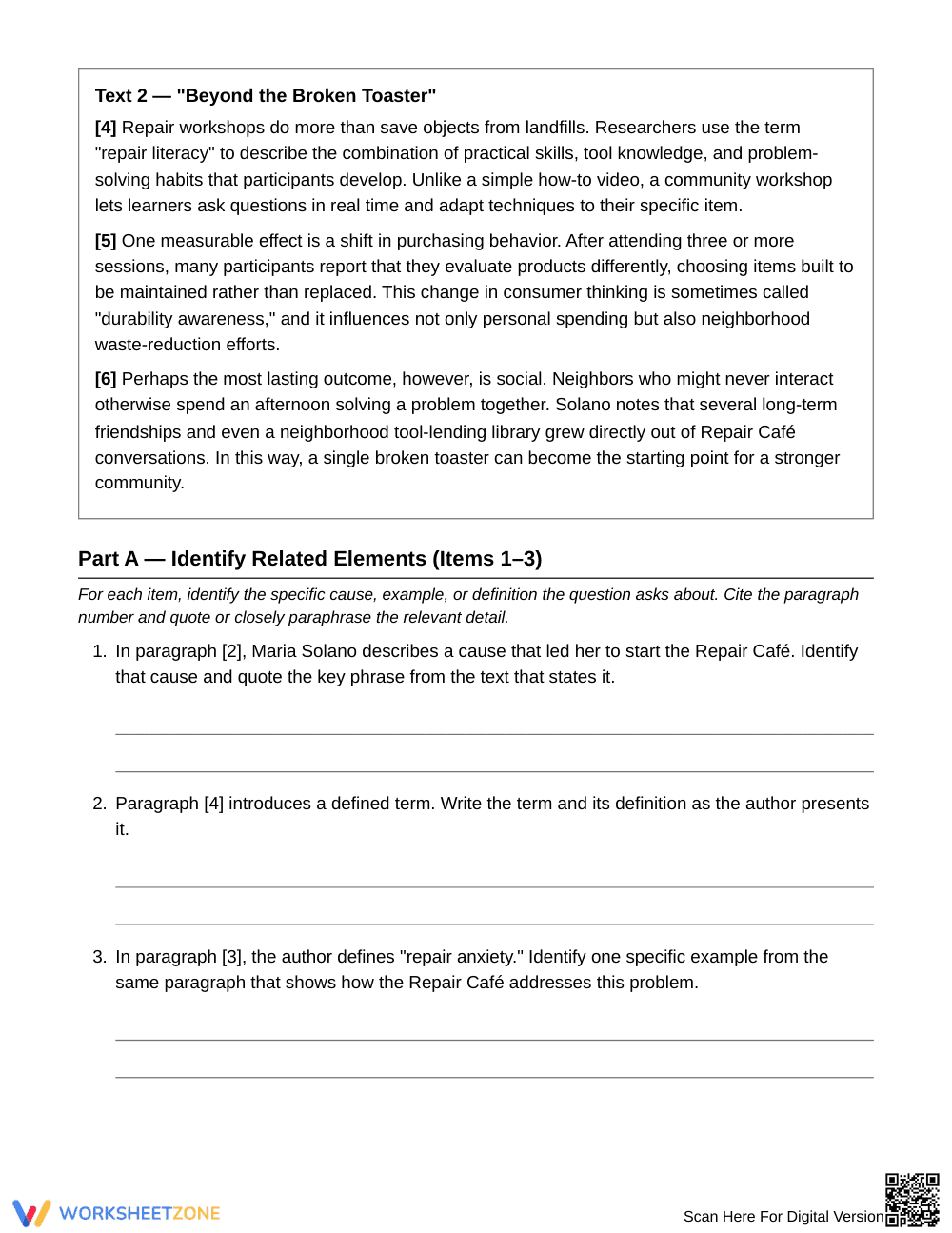 Complete Causes & Examples Linking Worksheet | Grade 7 ELA - Page 2