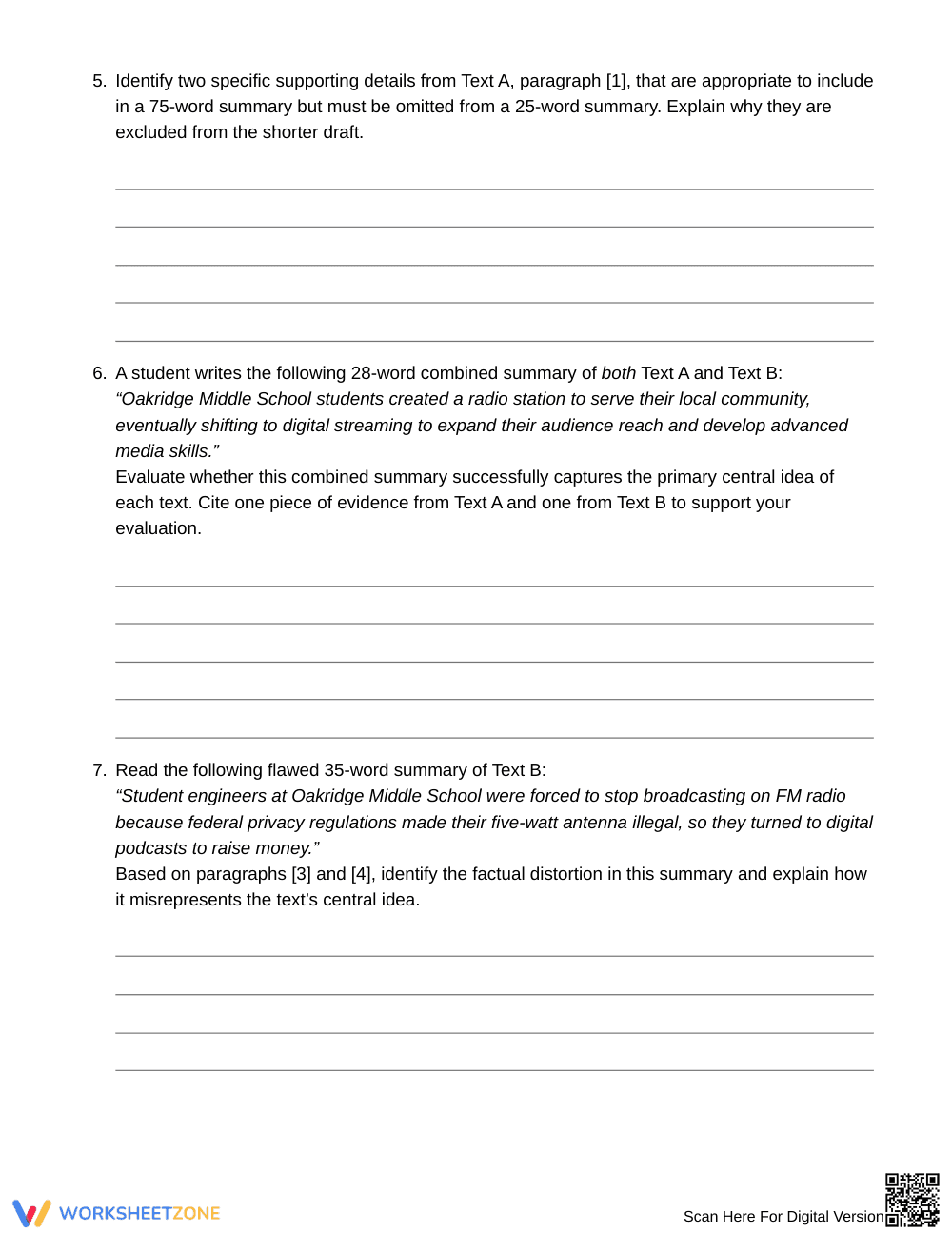 Complete Summary Length Comparison Worksheet | Grade 7 ELA - Page 4