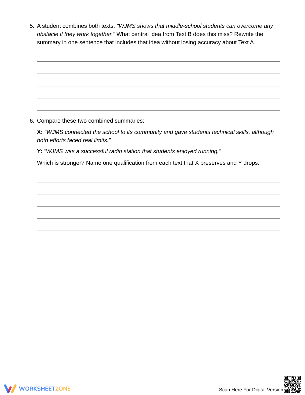 Printable Nuanced Summary Skills Worksheet | Grade 7 ELA - Page 4