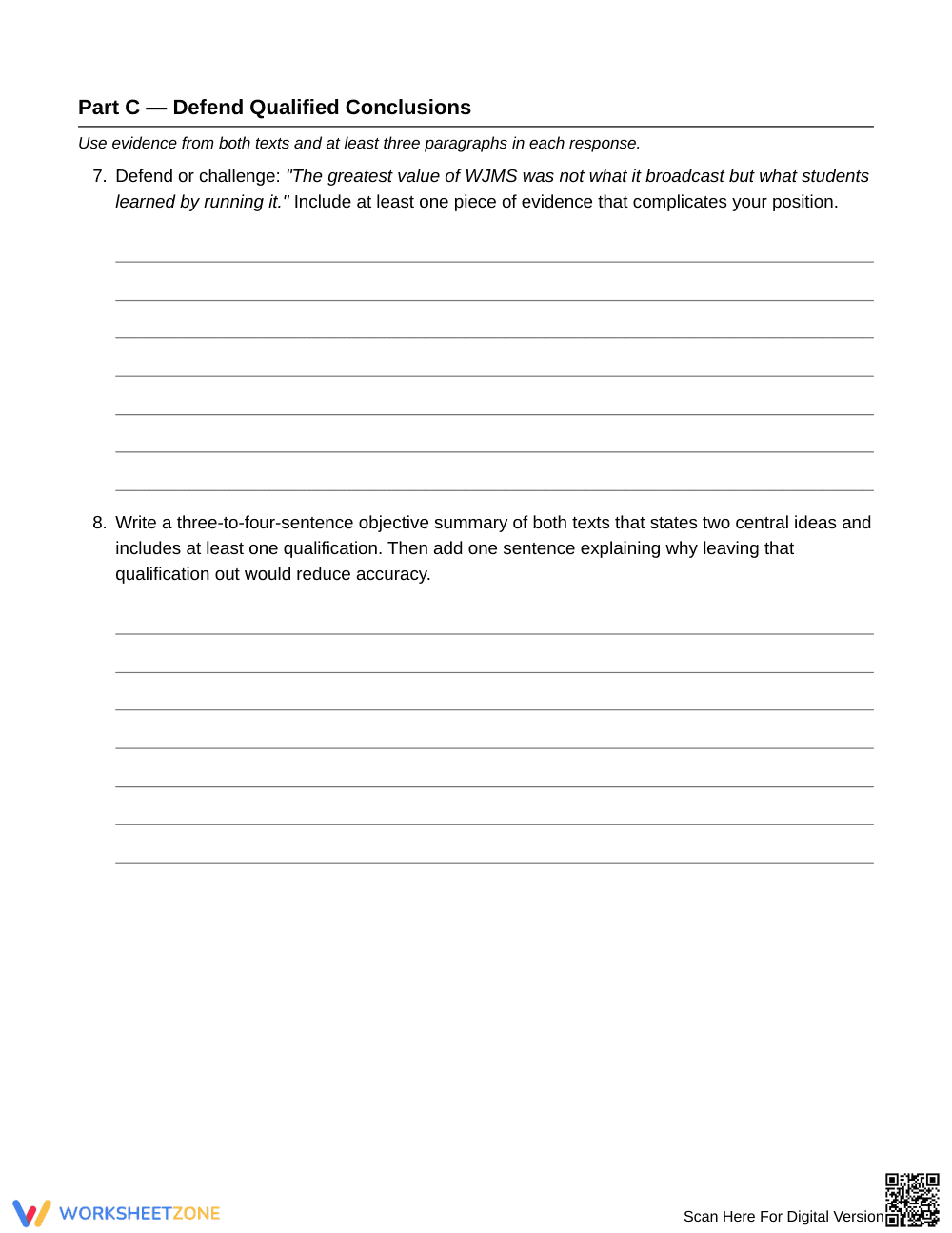 Printable Nuanced Summary Skills Worksheet | Grade 7 ELA - Page 5