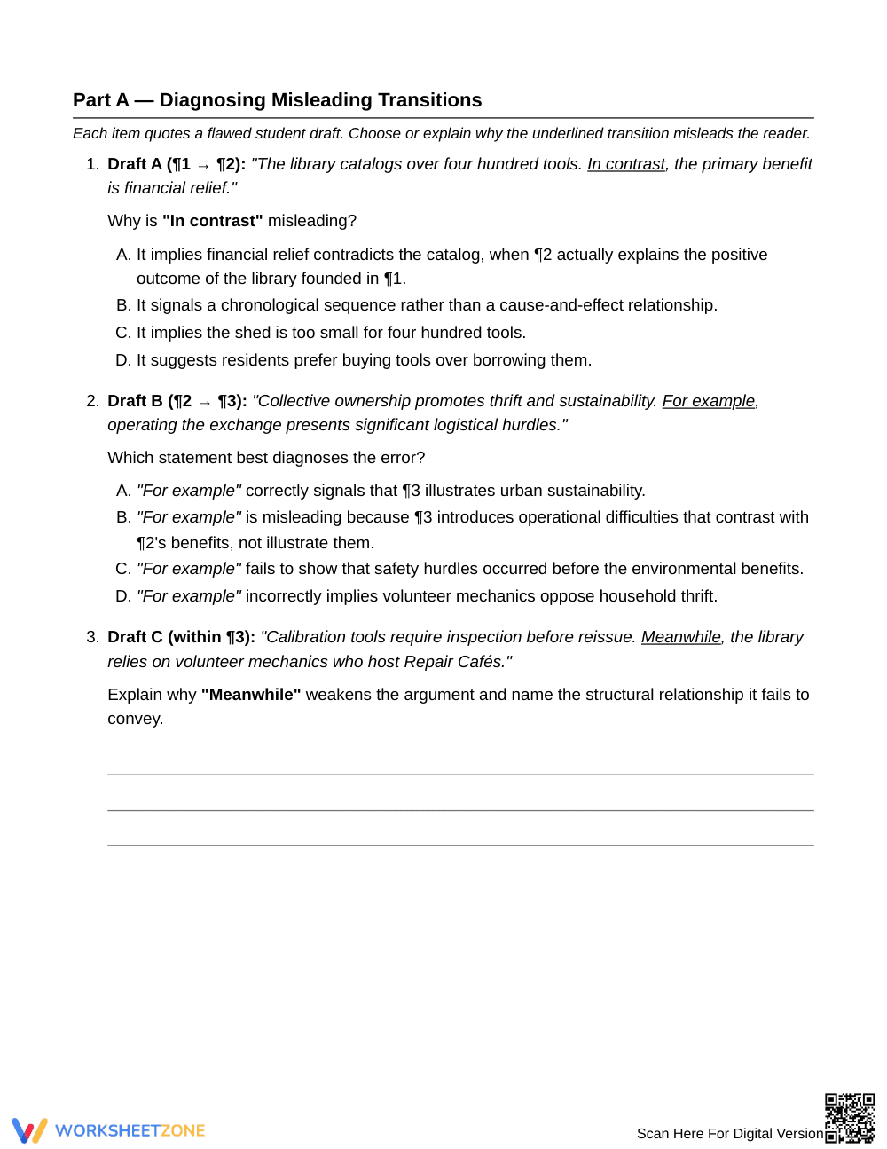Complete Misleading Transitions Worksheet | Grade 7 ELA - Page 3