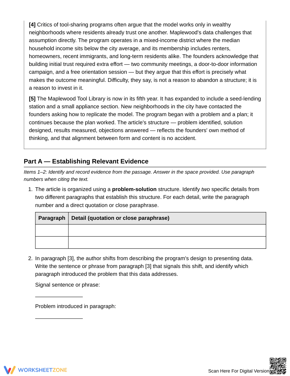 Complete Author's Structural Choice Worksheet | Grade 7 ELA - Page 2