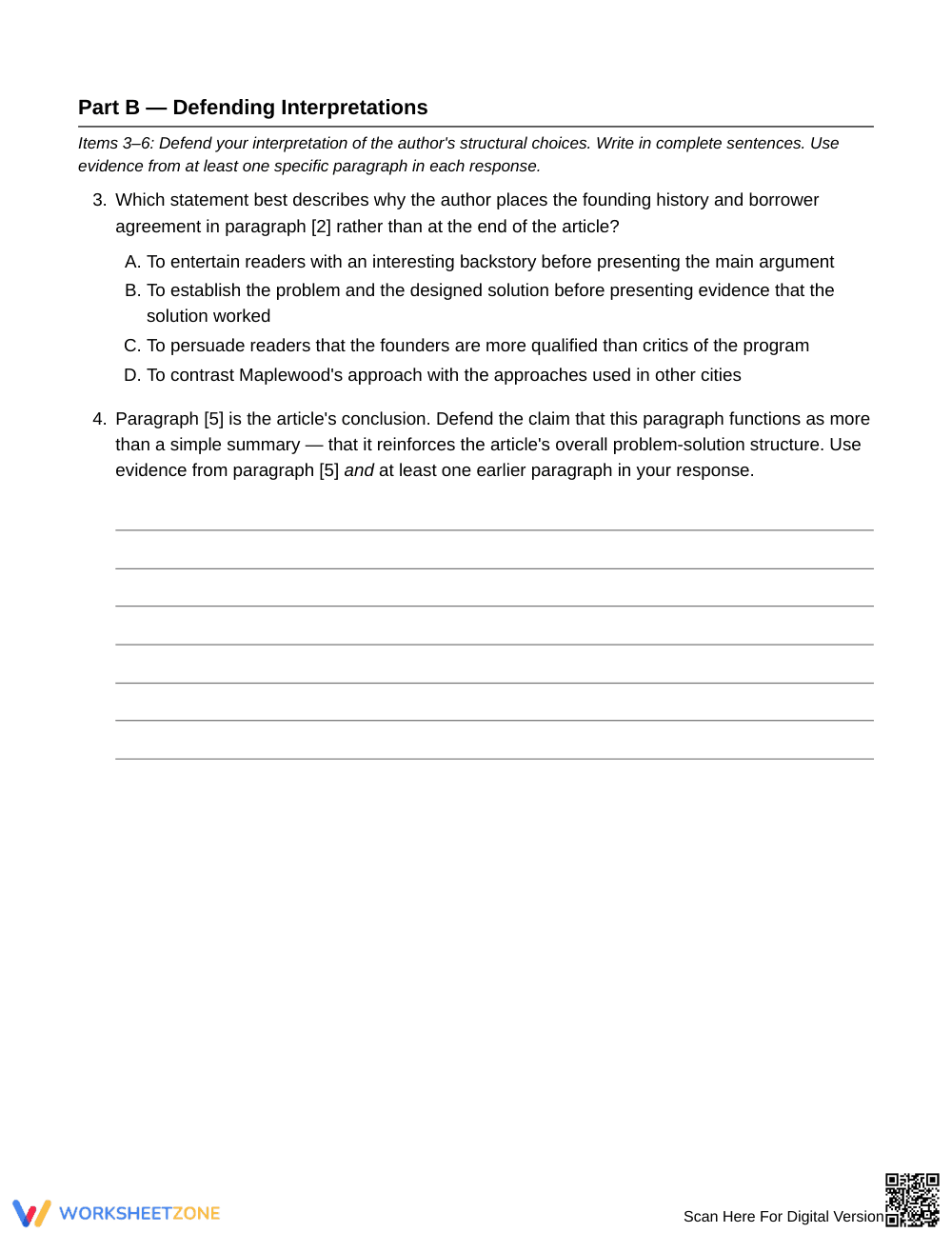 Complete Author's Structural Choice Worksheet | Grade 7 ELA - Page 3