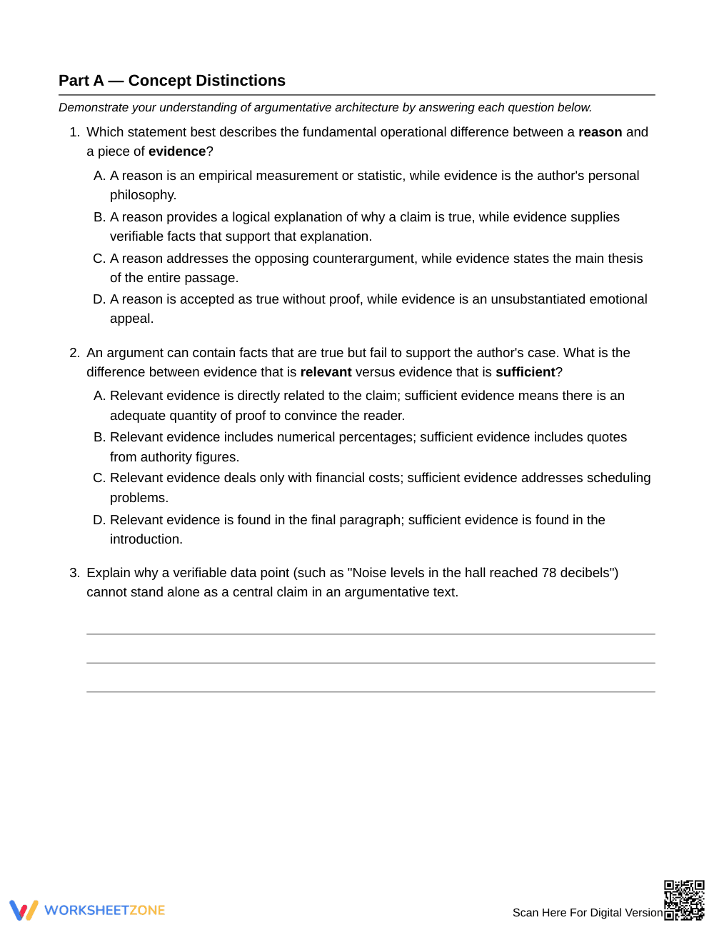 Complete Claim, Reason & Evidence Worksheet | Grade 7 ELA - Page 3