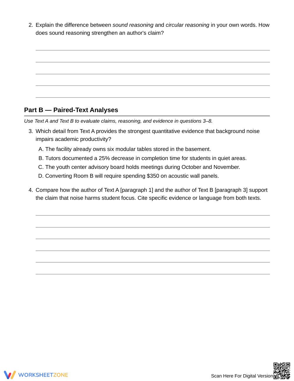 Complete Strong & Weak Support Worksheet | Grade 7 ELA - Page 3
