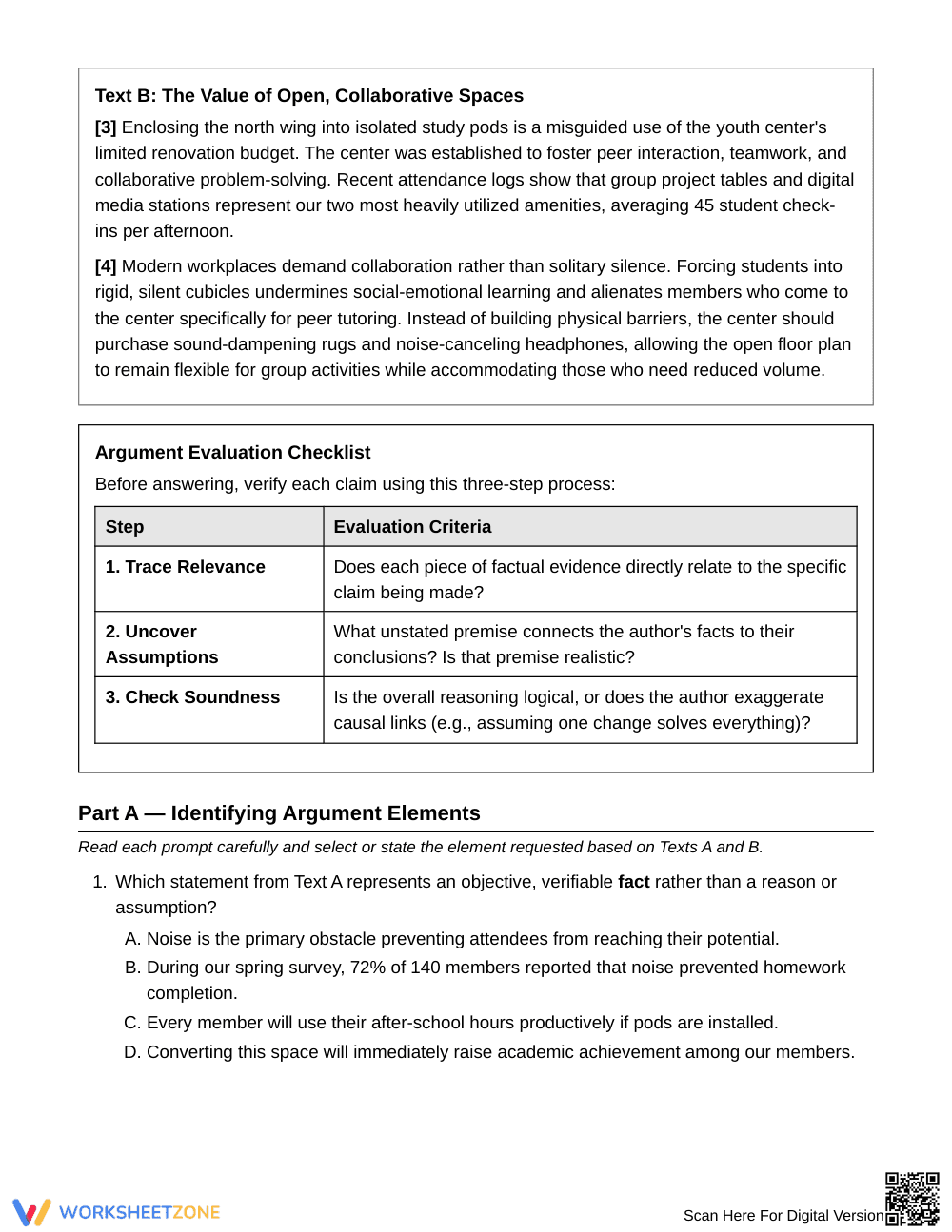 Essential Facts & Reasons Worksheet | Grade 7 ELA - Page 2