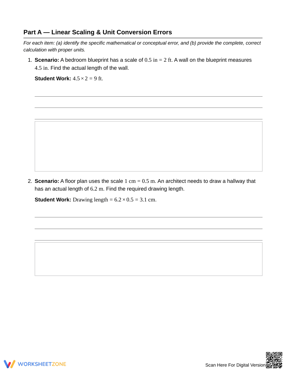 Aligned Mixed-Unit Scaling Errors Worksheet | Grade 7 Math - Page 2