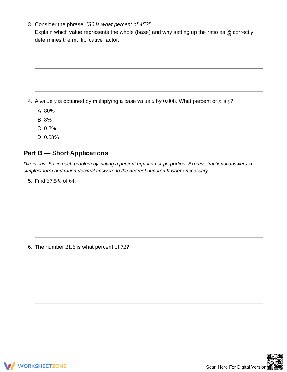 Complete Multiplicative Percent Worksheet | Grade 7 Math - Page 2
