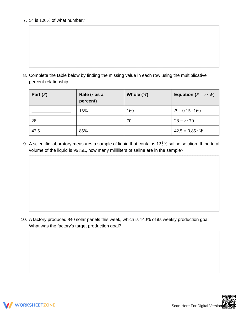 Complete Multiplicative Percent Worksheet | Grade 7 Math - Page 3