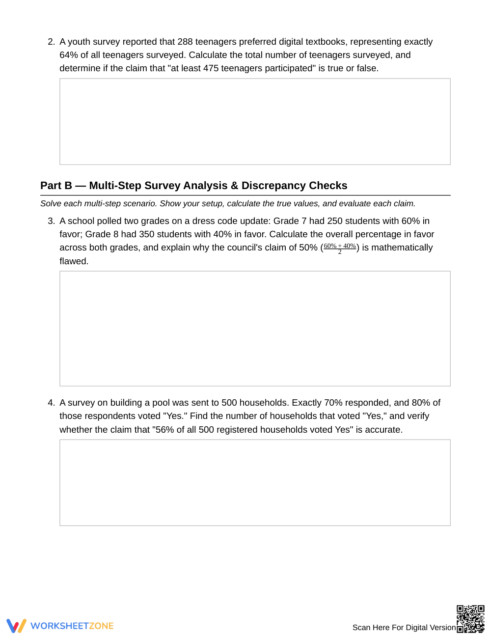 Essential Percent Survey Claims Worksheet | Grade 7 Math - Page 2