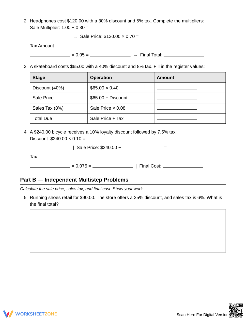 Printable Discount Then Tax Worksheet | Grade 7 Math - Page 2
