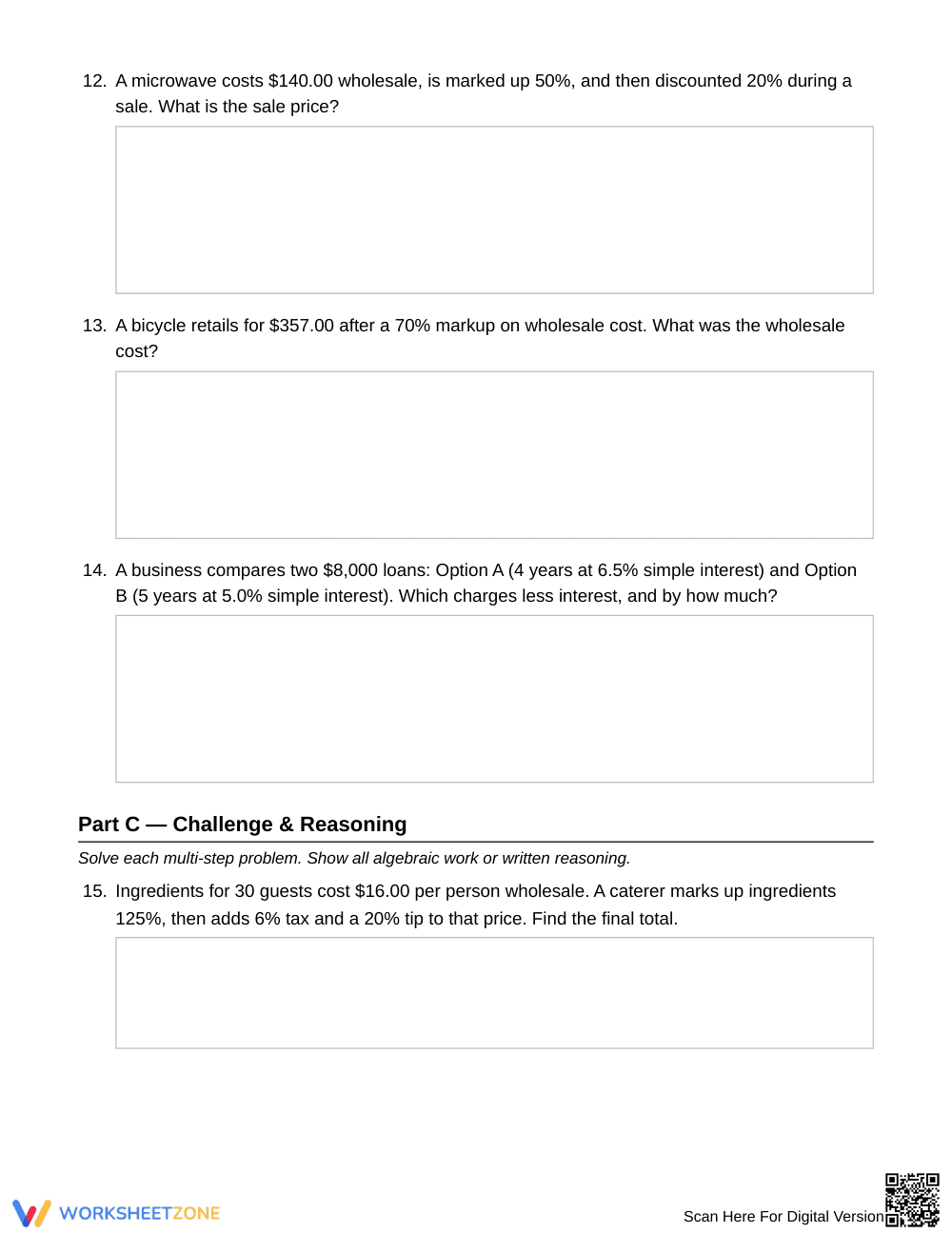 Printable Markup, Tip & Interest Worksheet | Grade 7 Math - Page 4