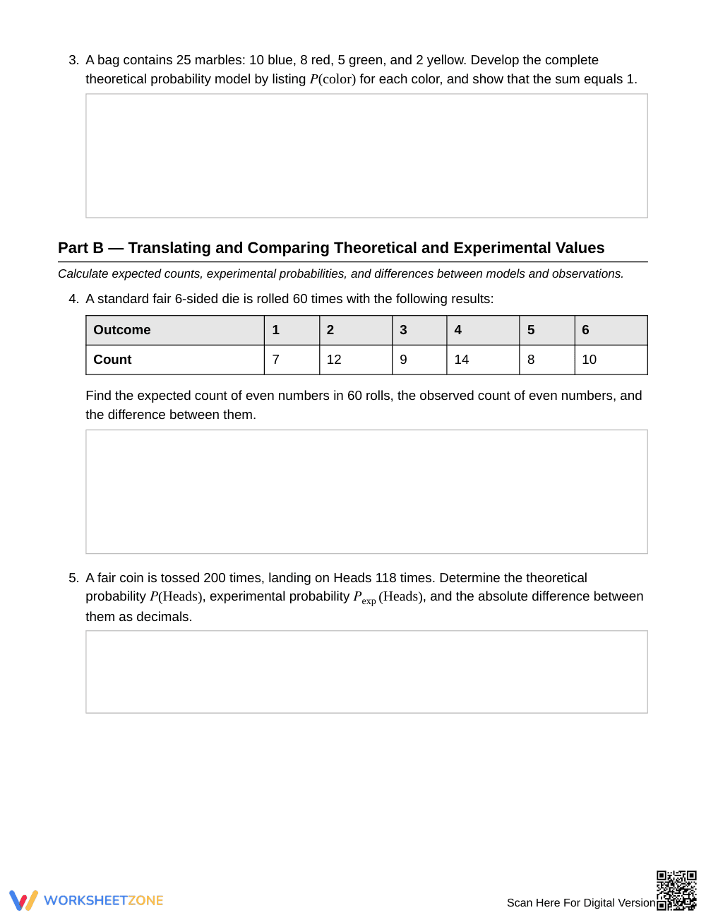 Printable Probability Frequencies Worksheet | Grade 7 Math - Page 2