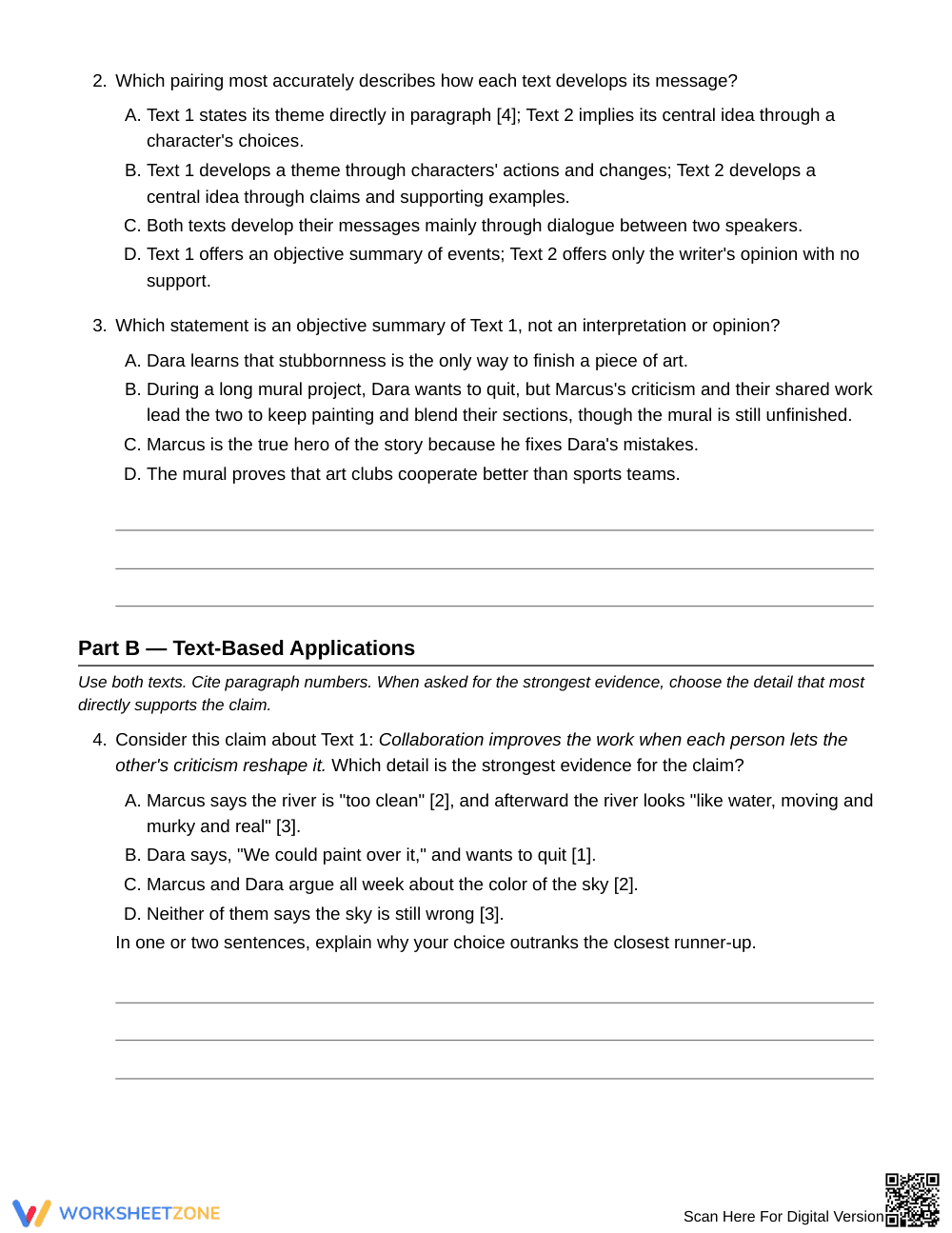 Printable Theme vs. Central Idea Worksheet | Grade 8 ELA - Page 3