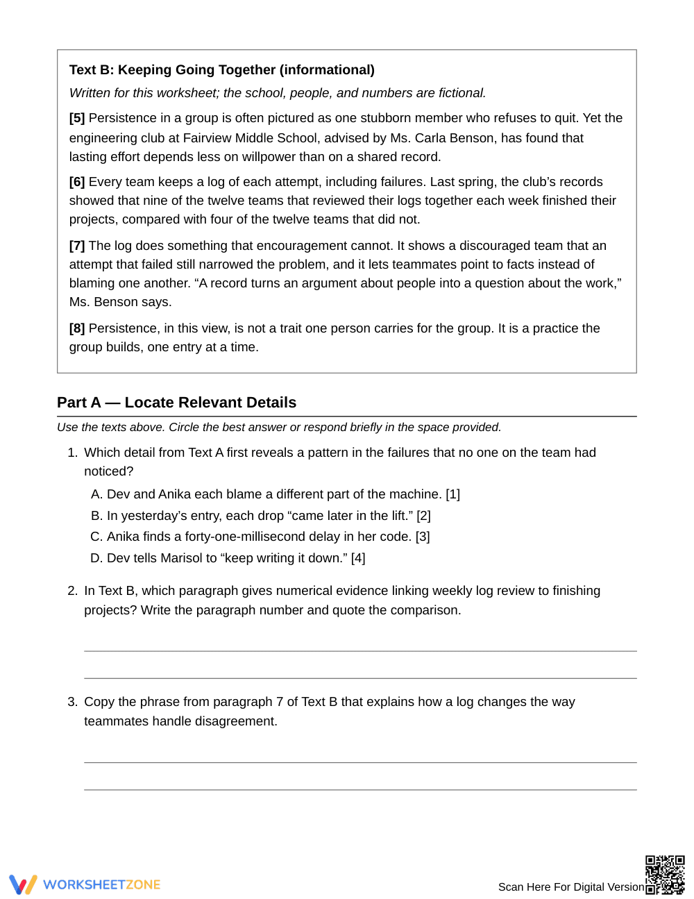 Printable Key Details Develop Ideas Worksheet | Grade 8 ELA - Page 2