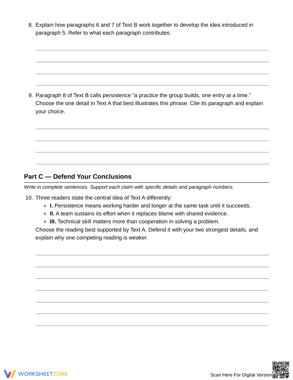 Printable Key Details Develop Ideas Worksheet | Grade 8 ELA - Page 4