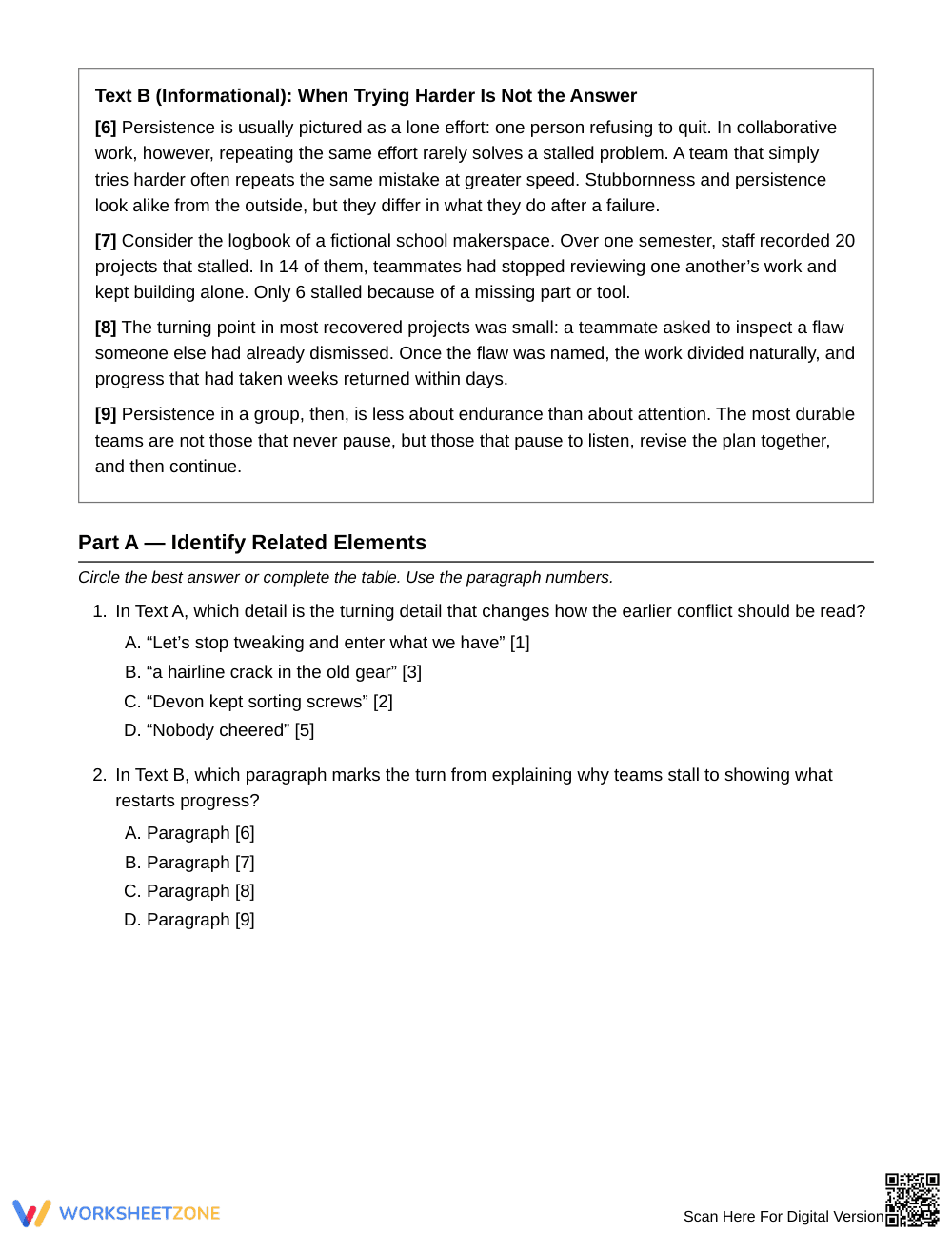 Printable Turning Details & Meaning Worksheet | Grade 8 ELA - Page 2