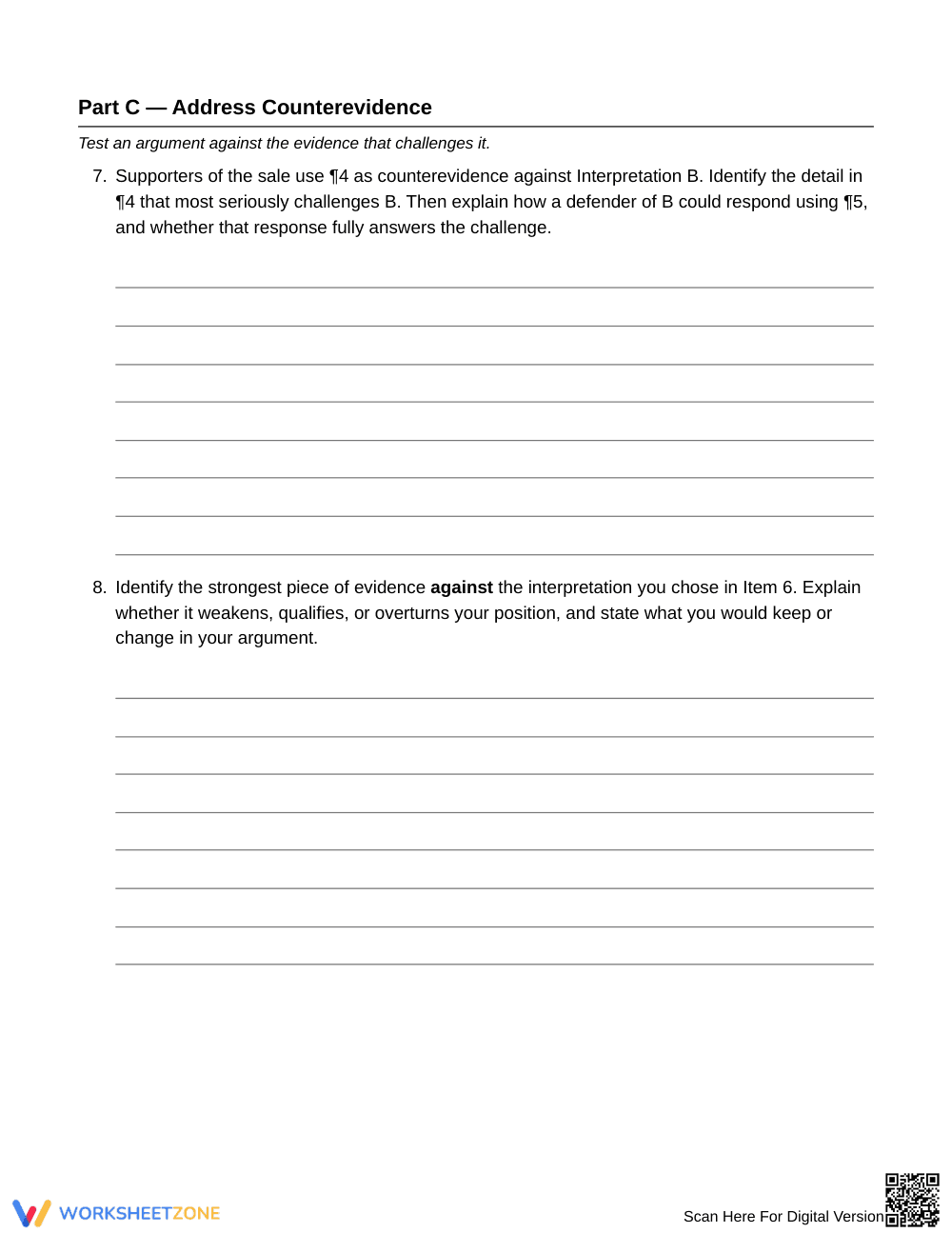 Printable Strongest Evidence Sets Worksheet | Grade 8 ELA - Page 6