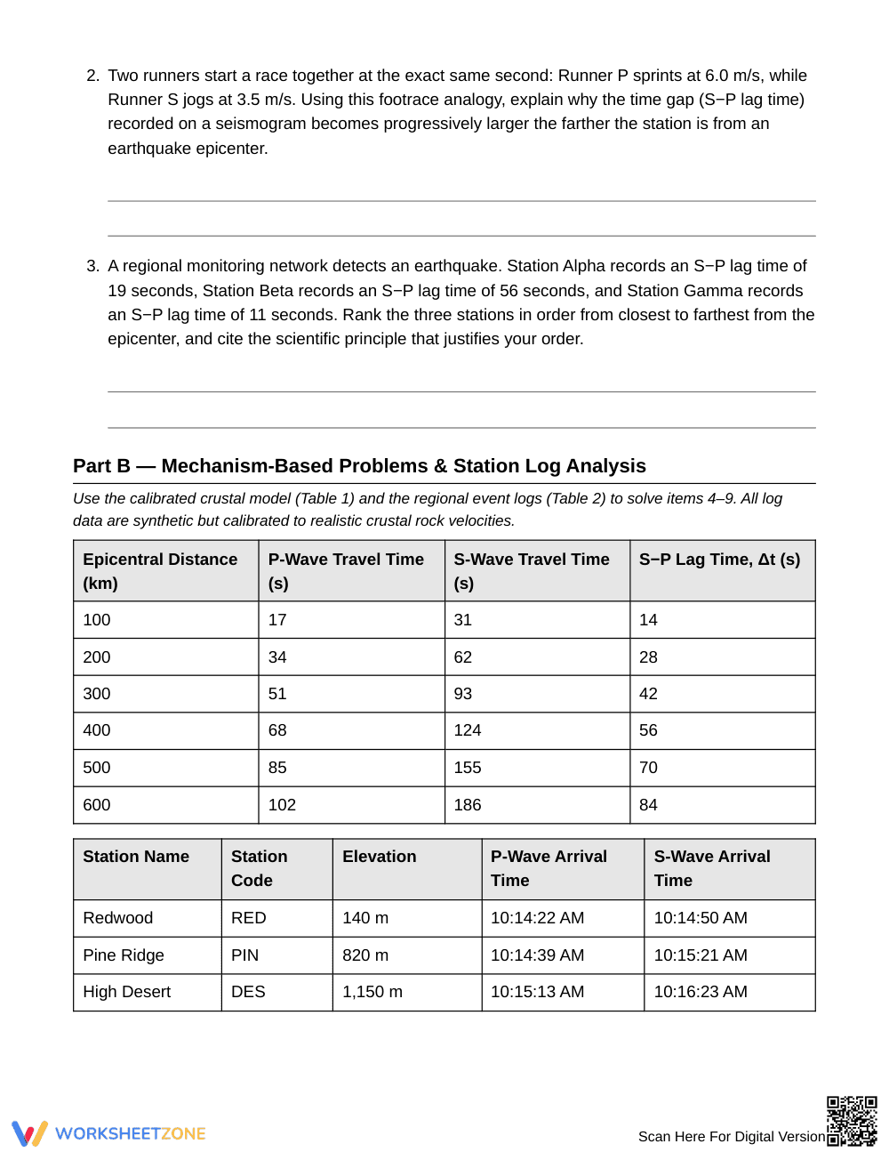 Complete Seismic Wave Arrivals Worksheet | Grade 8 Science - Page 2