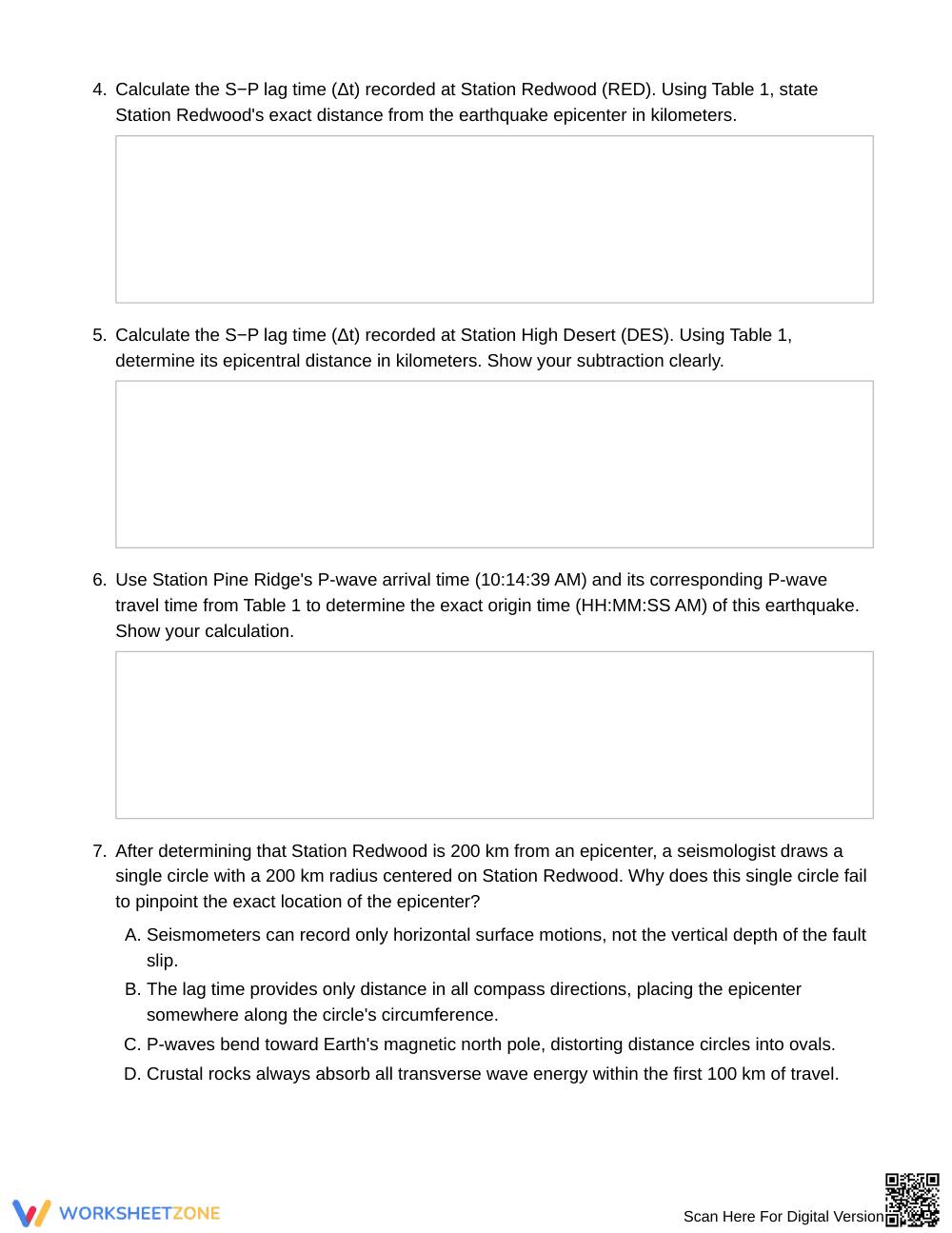 Complete Seismic Wave Arrivals Worksheet | Grade 8 Science - Page 3