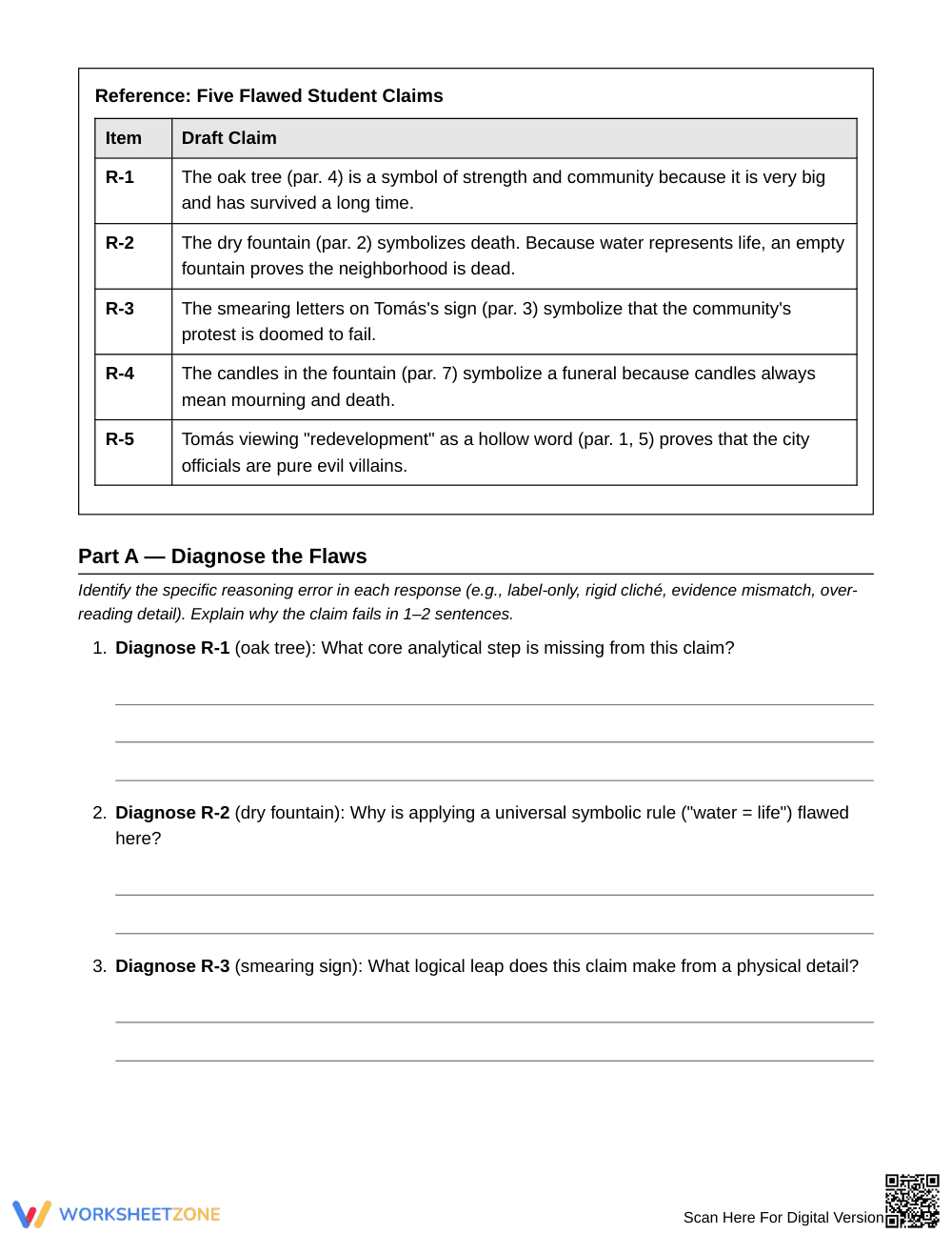 Essential Symbolism Claims Worksheet | Grade 8 ELA - Page 3